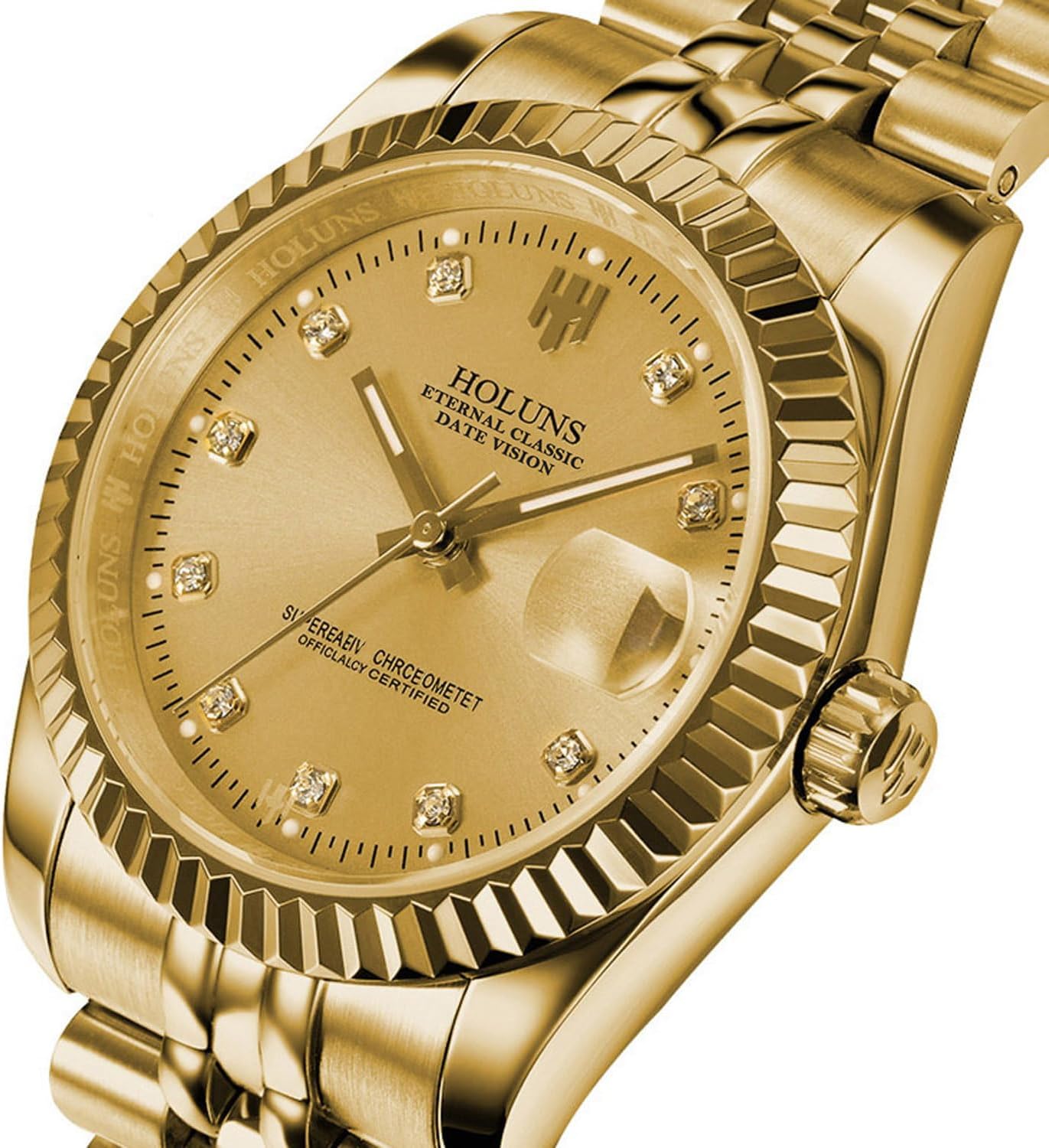 Men's Automatic Watch Gold-Plated 316L Steel Sapphire Crystal | Japanese 8215 automatic movement • Sapphire crystal • 18K gold-plated 316L steel • Date display • Dress and business wear