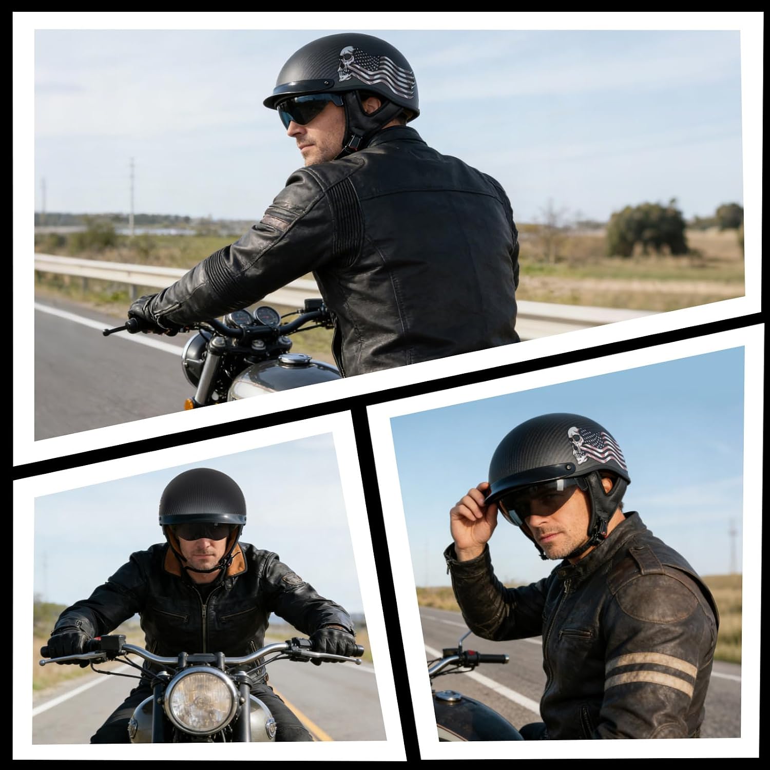 VCOROS Carbon Fiber Open Face Retro Motorcycle Half Helmet DOT