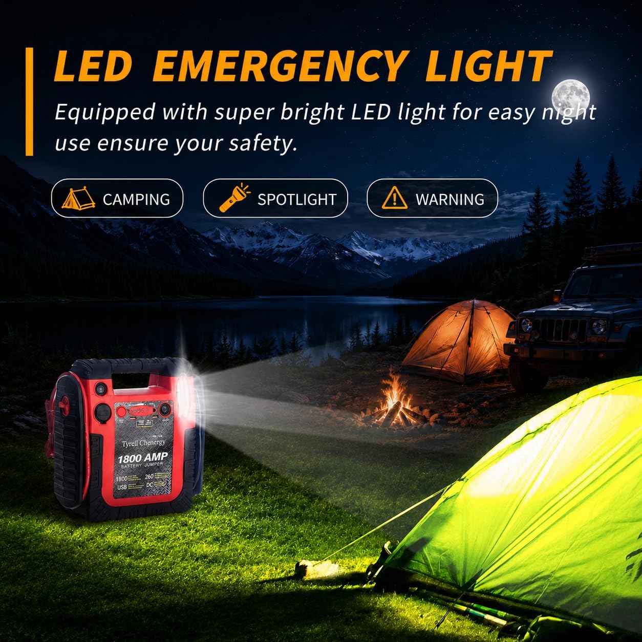 New Upgrade Car Battery Jump Starter & Portable Air Compressor, 1800A 20000mAh 12V Jump Box Power Station