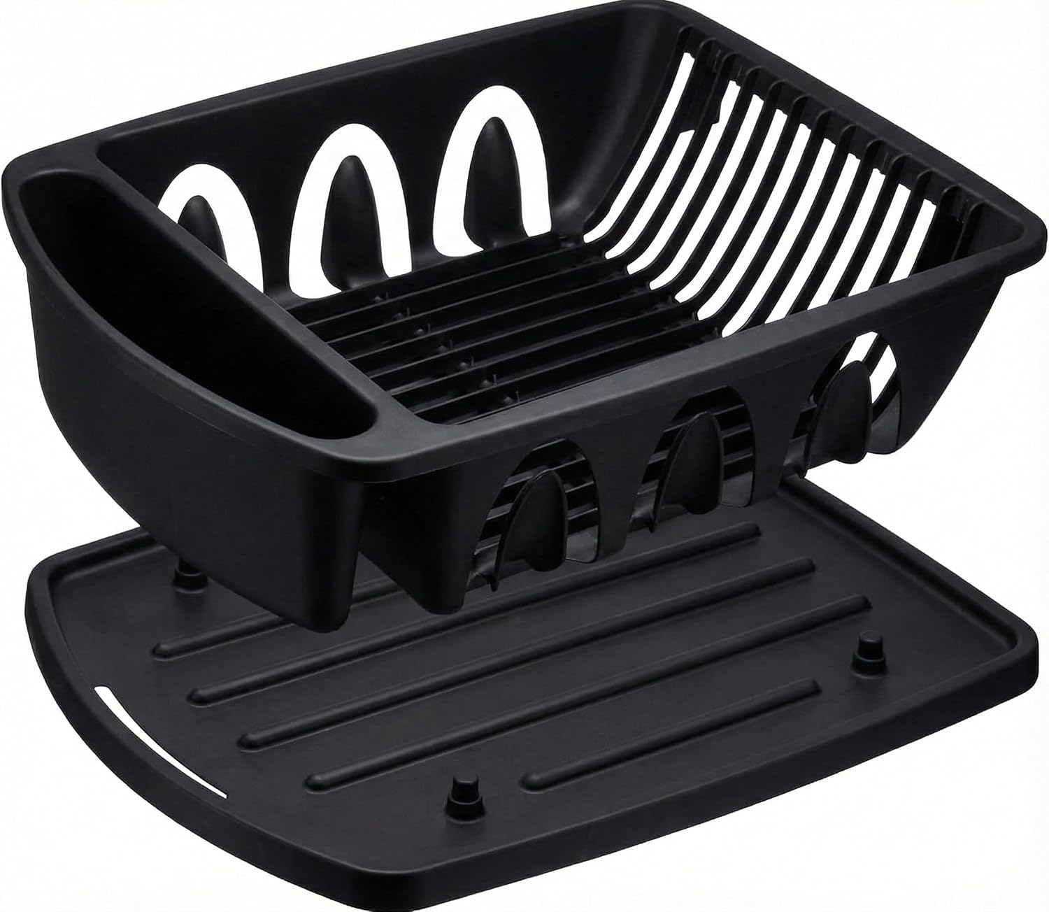 Tribello Sink Dish Drying Rack, Heavy Duty Hard Plastic Drying Rack, Dish Drainer for Kitchen Counter with Drainboard Set
