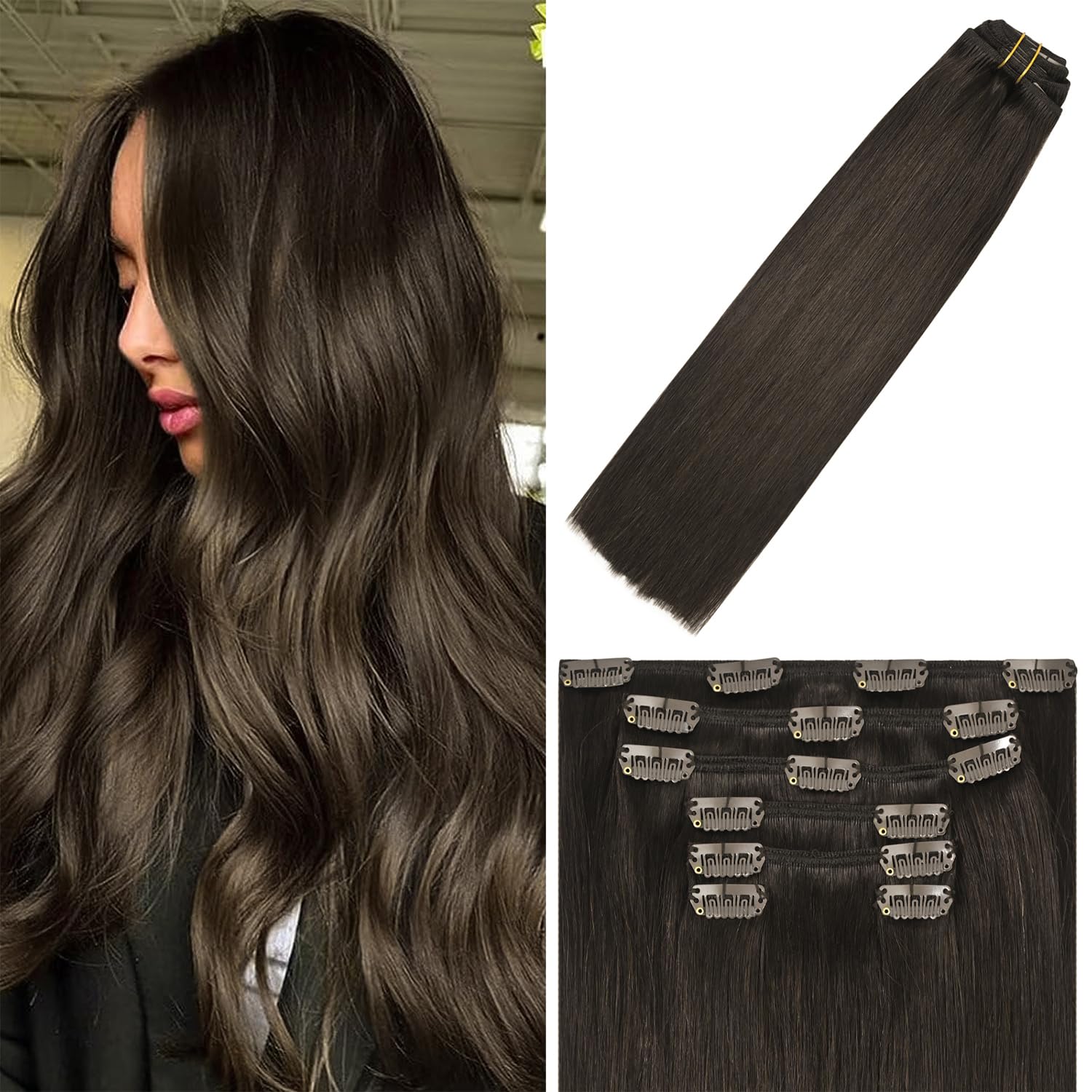 WindTouch Clip In Hair Extensions Human Hair Mixed Bleach Blonde 18Inch 75g Hair Extensions for Women Remy Blonde Extensions Clip in #18p613 7PCS