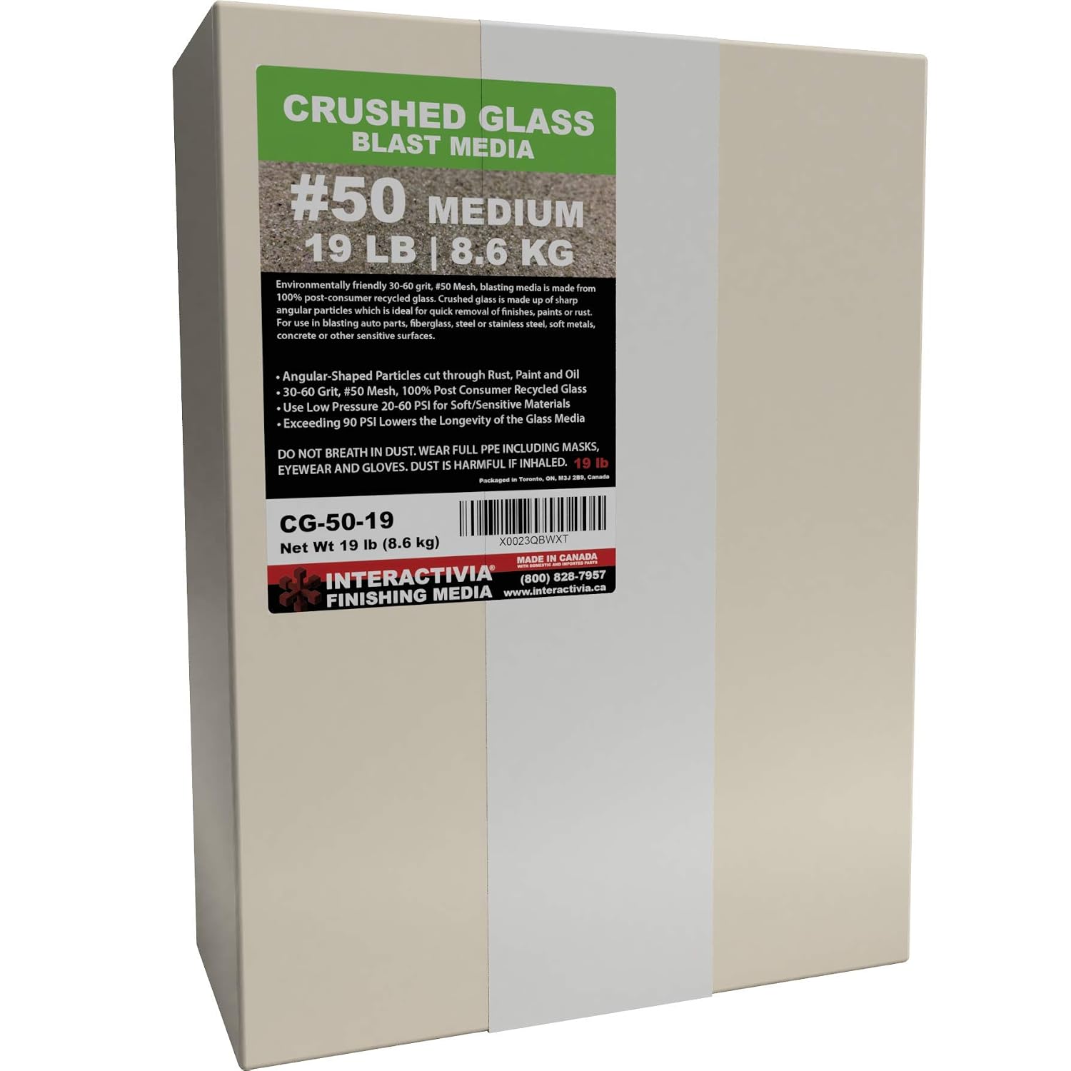 30-60 Grit (#50) Crushed Glass Abrasive - 19 lb or 8.6 kg - Blasting Abrasive Media (Medium) #50 Mesh - 559 to 254 Microns - for Blast Cabinets Or
