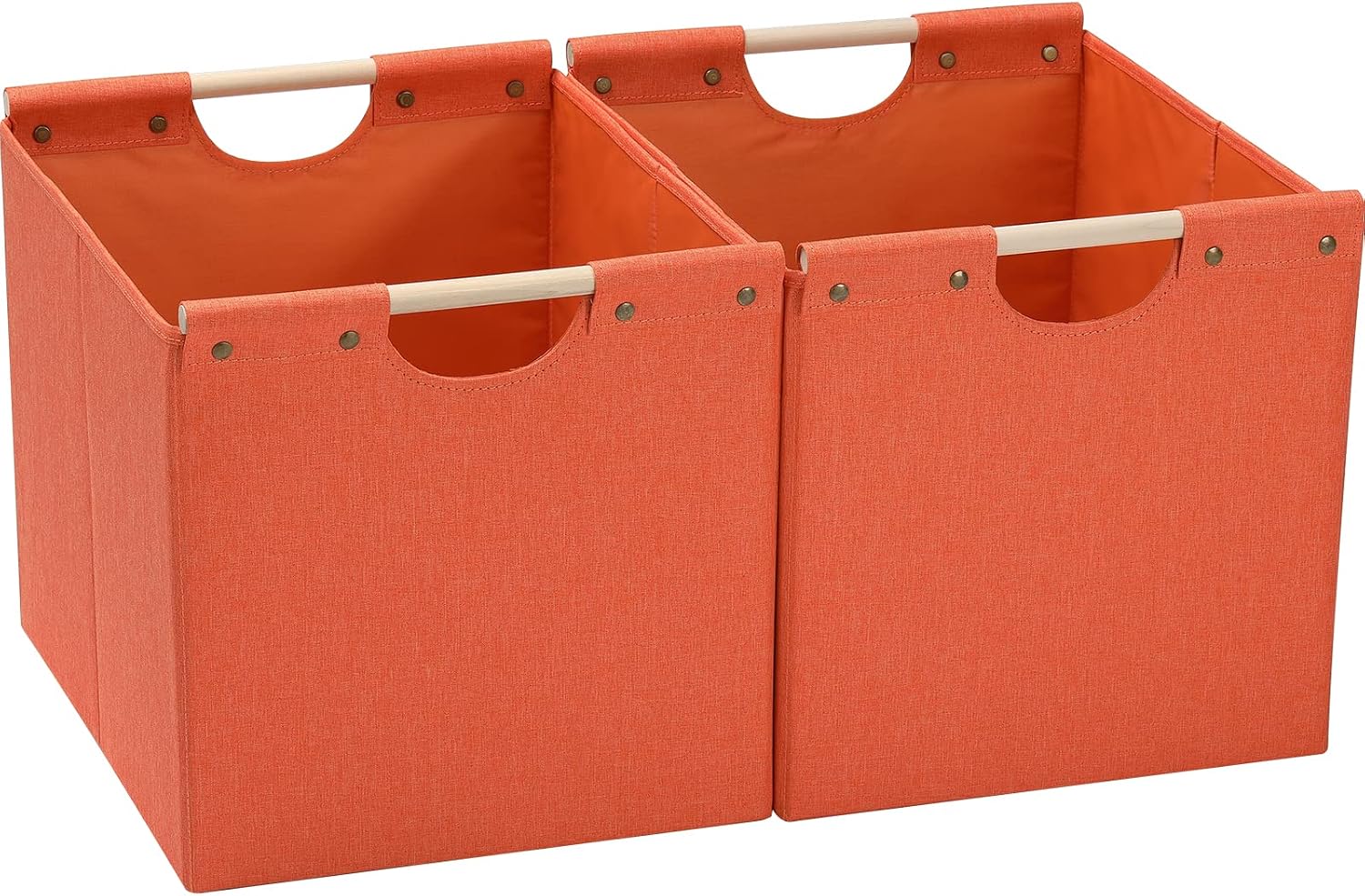 HOONEX Large Collapsible Storage Bins, Linen Fabric, 2 Pack, Storage Baskets with Wooden Carry Handles and Sturdy Heavy Cardboard, for Home, Office