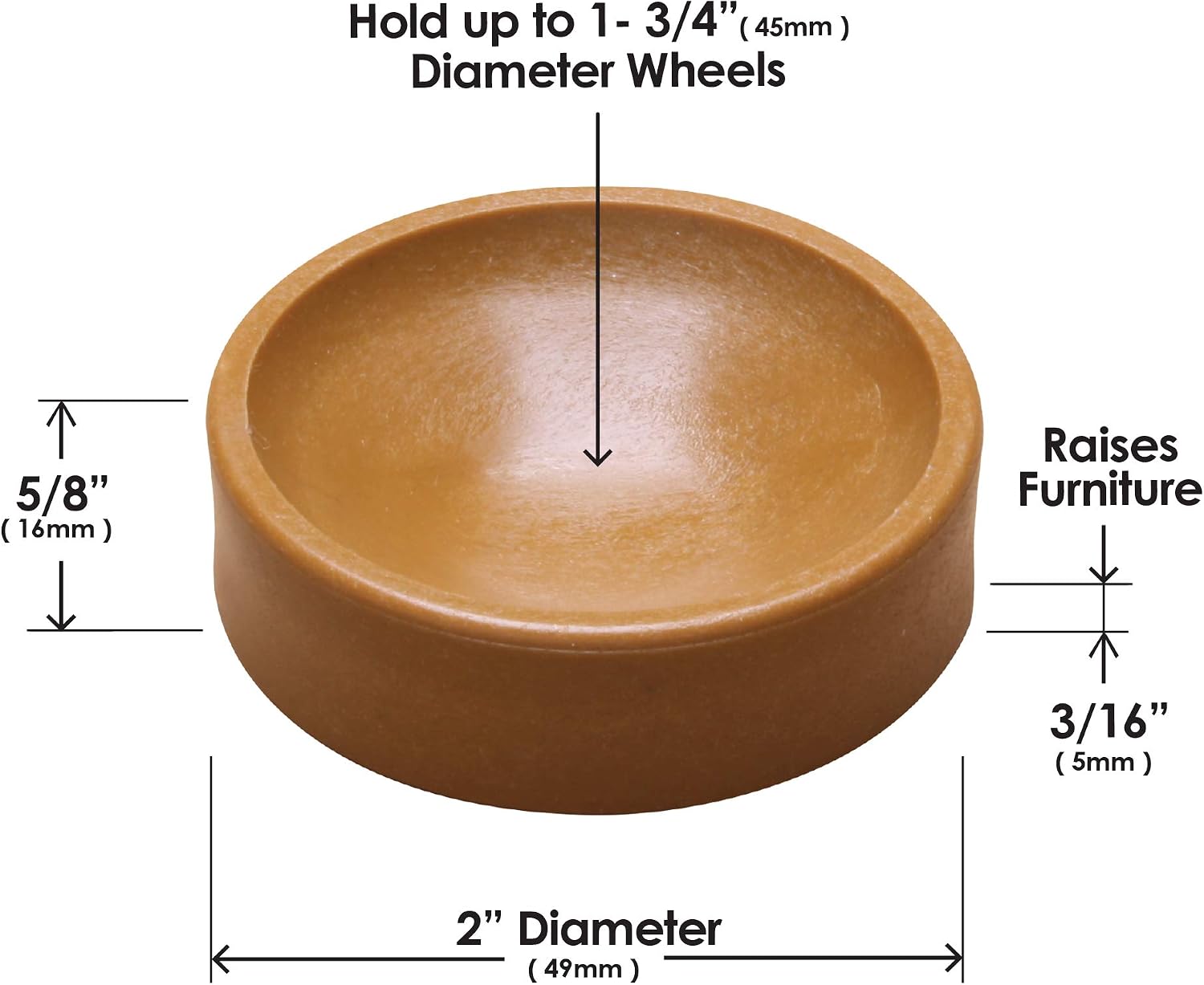 Slipstick CB605 Small Furniture Wheel Caster Cups/Floor Protectors with Non Skid Rubber Grip (Set of 4 Non Slip Furniture Cups) 1-3/4 Inch Round - Chocolate Brown