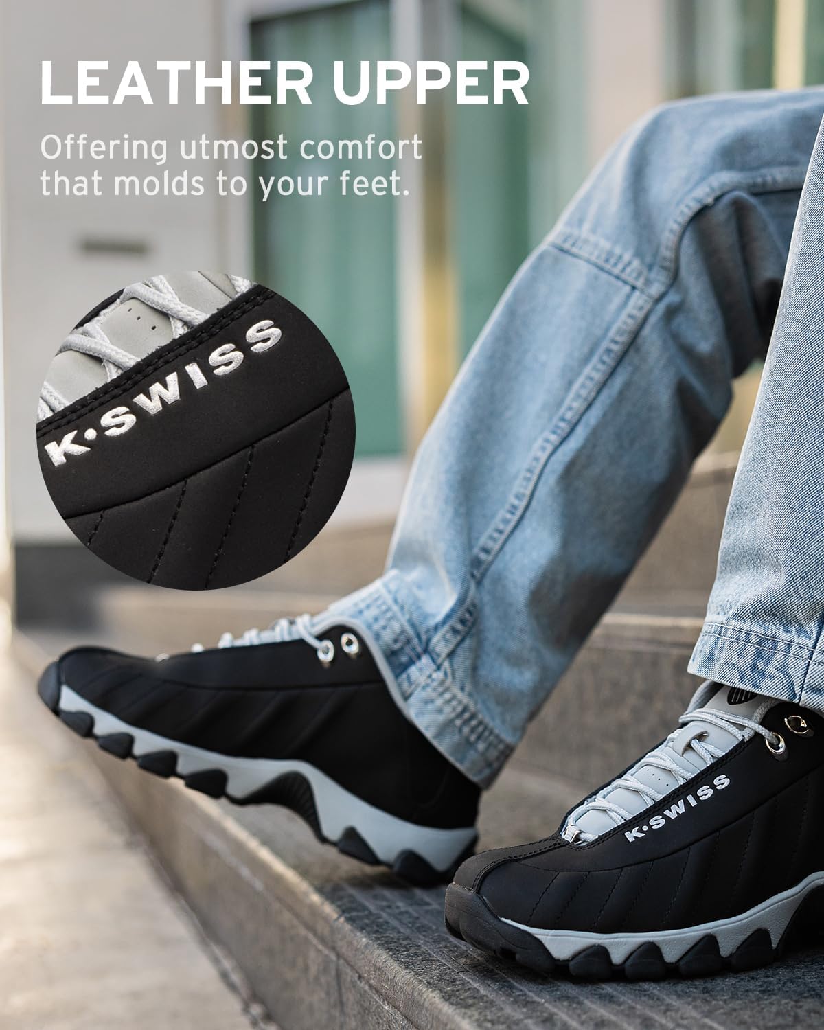 K-Swiss Men's ST329 CMF Sneaker, Wide Tennis Walking Shoes Leather Upper | Court Inspired, Tennis Heritage, Comfort Soft Cushioning, Arch Support, Wide Feet Fit, Chunky Silhouette, Classic Style.
