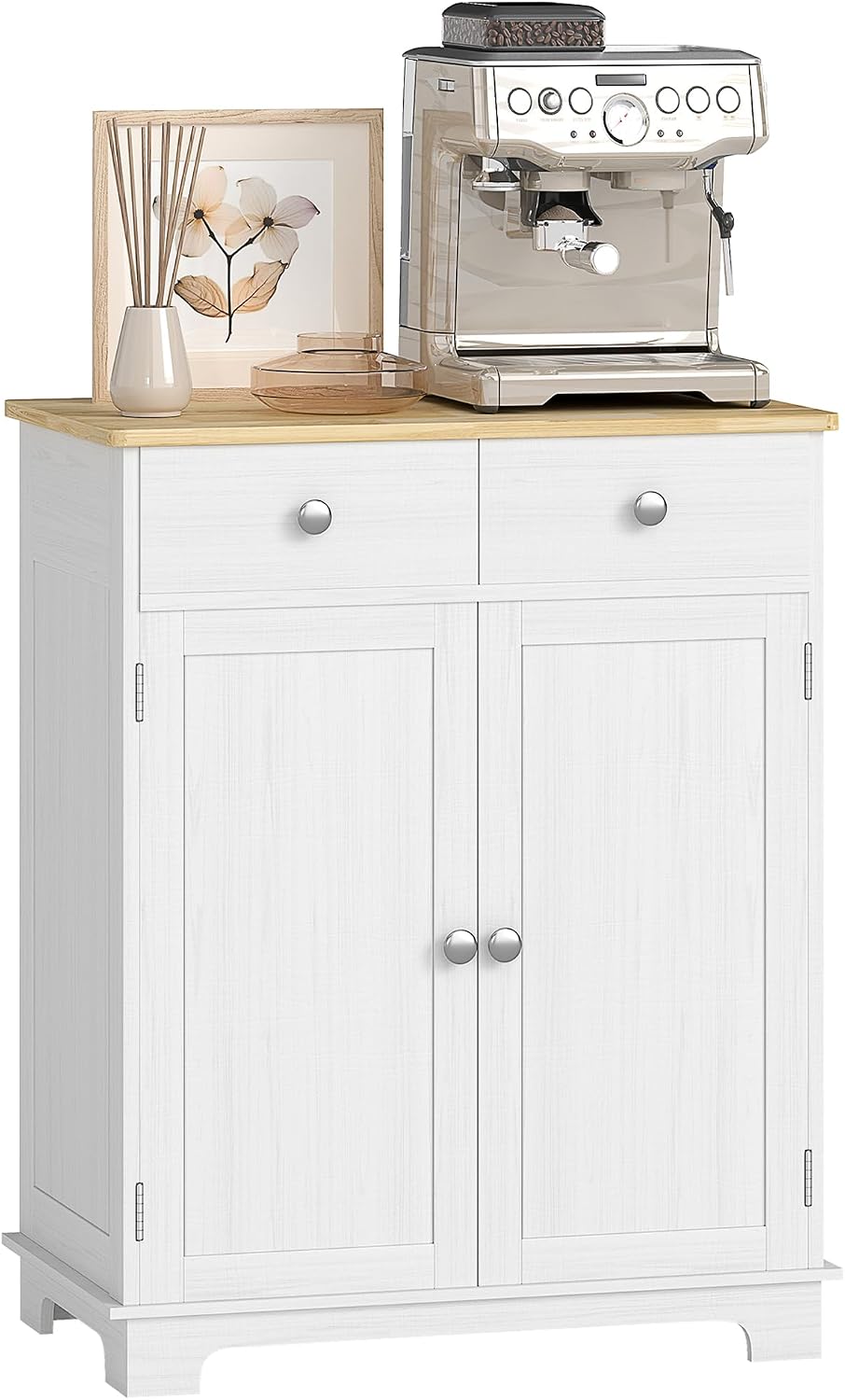 HOMCOM Sideboard Buffet Cabinet Solid Wood Countertop White