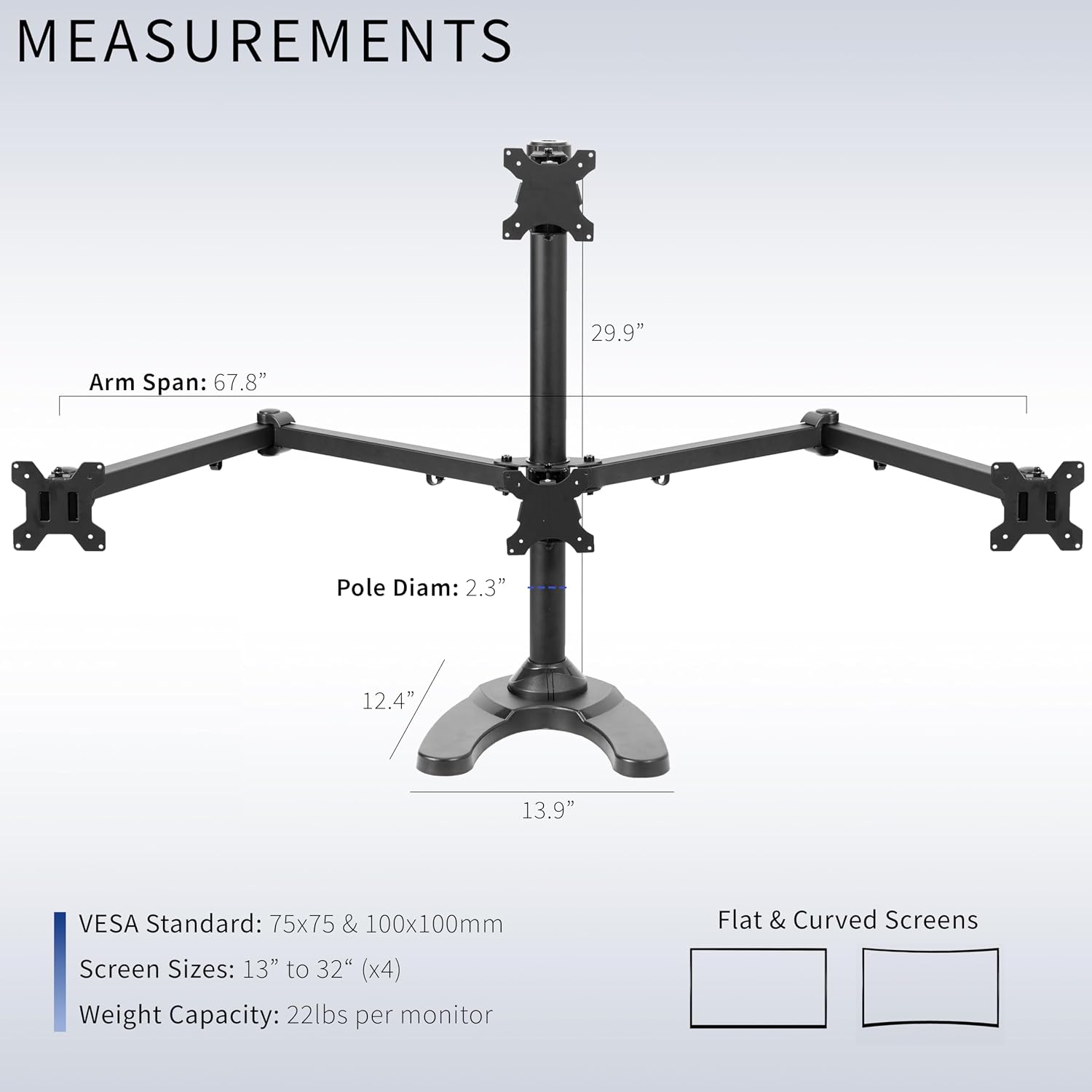 VIVO Quad Monitor 13 to 32 inch LED LCD Freestanding Desk Stand, 3 Plus 1 Articulating VESA Computer Mount, Holds 4 Screens