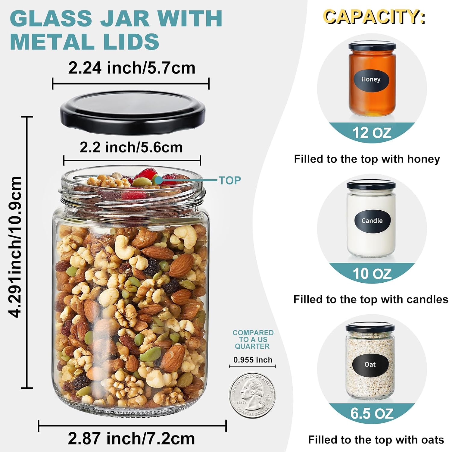 Ritayedet 12oz Glass Jars with Lids, 20 Pack Mason Jars for Candle
