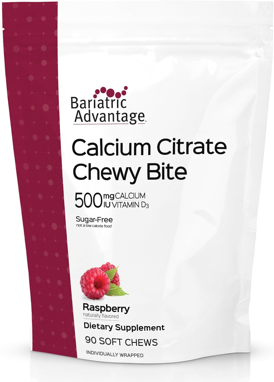 Bariatric Advantage Calcium Citrate Chewy Bites 500 mg - Highly Absorbable & Digestible - Vitamin D3 - Easily Chewable Calcium Supplement - Caramel Flavor - 90 Count