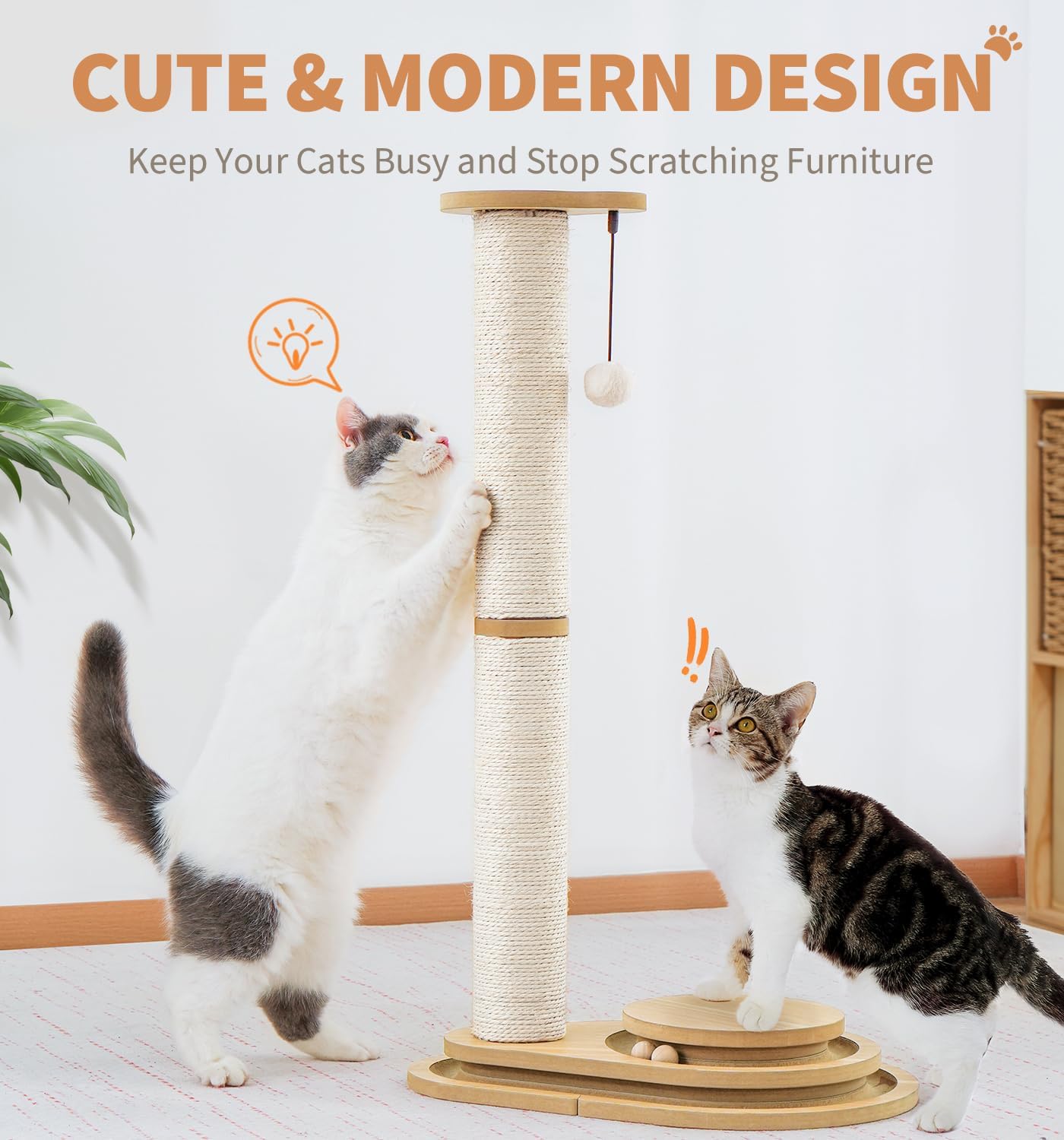 Made4Pets Kitten Toy Scratching Post for Indoor Cats with Ball Track