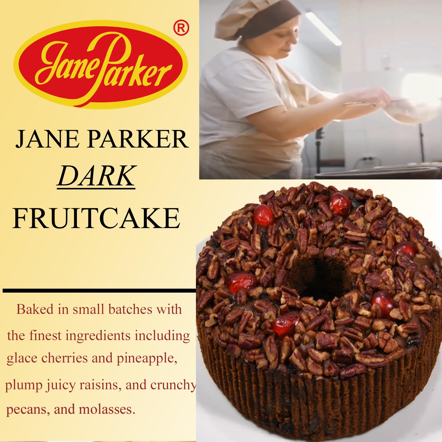 Jane Parker Fruitcake Dark Fruit Cake 3 Pound (48 Ounce) Ring in a Collectible Holiday Tin (Colors may vary) -Holiday Cake-Christmas Cake-The Best