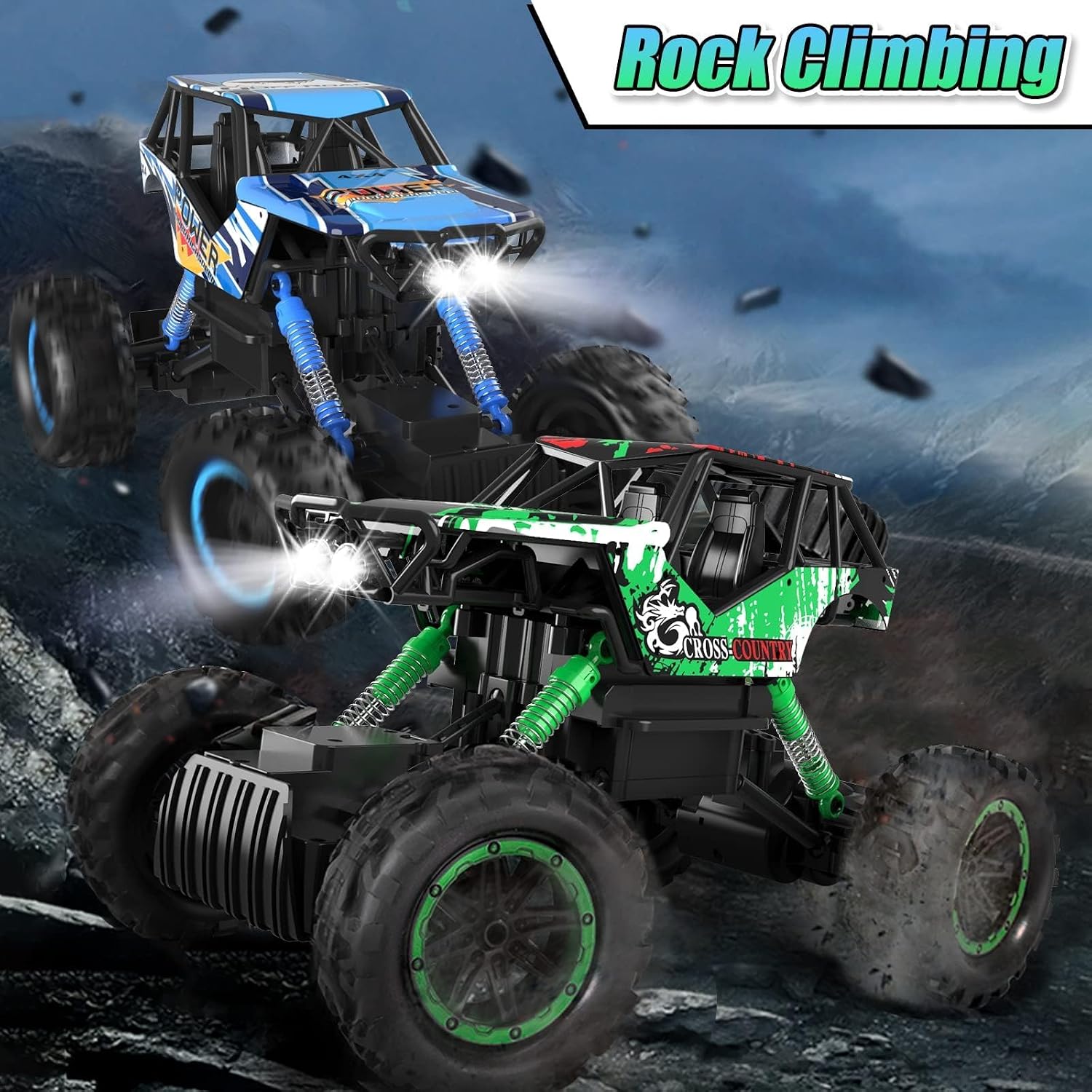 DOUBLE E 1:14 Scale Large Remote Control Car Monster Trucks with Head Lights, 4WD Off-Road All Terrain RC Car