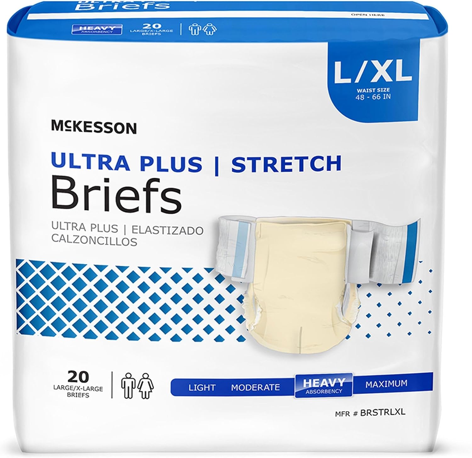 McKesson Ultra Plus Stretch Briefs, L/XL, Heavy Absorbency, 66 in, 80 ct | Unisex, Disposable, Elastic Leg Gathers and Contoured Fit for Men and Women, Incontinence