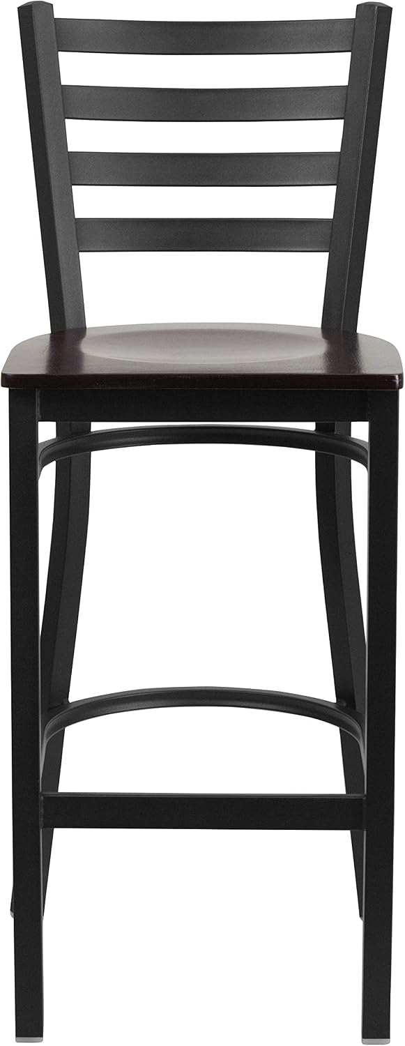 Flash Furniture Hercules Series Ladder Back Metal Restaurant Barstool, Modern Upholstered Armless Bar Height Chair for Restaurants and Kitchens, Black | Vinyl Upholstery, Durable Construction, Commercial Use