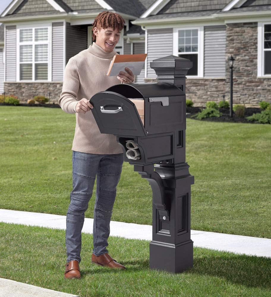 Step2 Atherton Mail Post, Mailbox Not Included, Weather Resistant, Large Outdoor Mailbox Post, Made of Durable Plastic, Easy to Install, Classic White