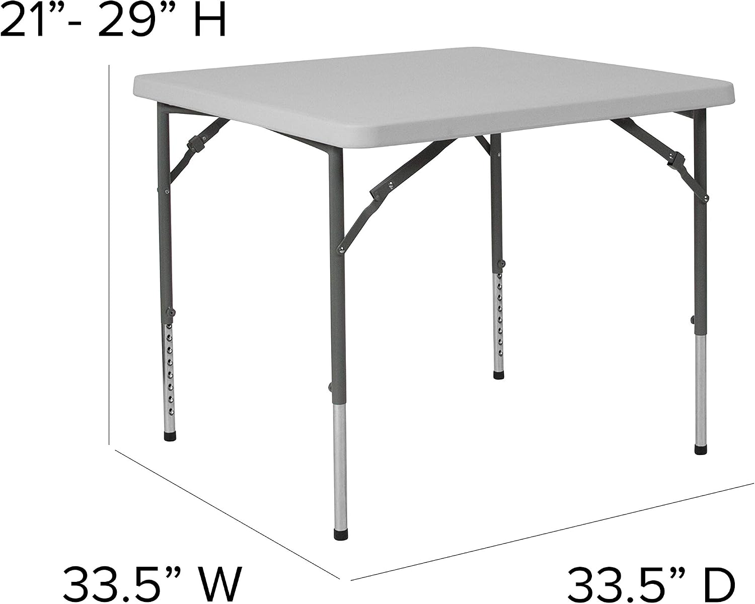 EMMA + OLIVER 2.79-Foot Square Granite White Adjustable Folding Table | Height Adjustable, Card and Game Table, Lightweight