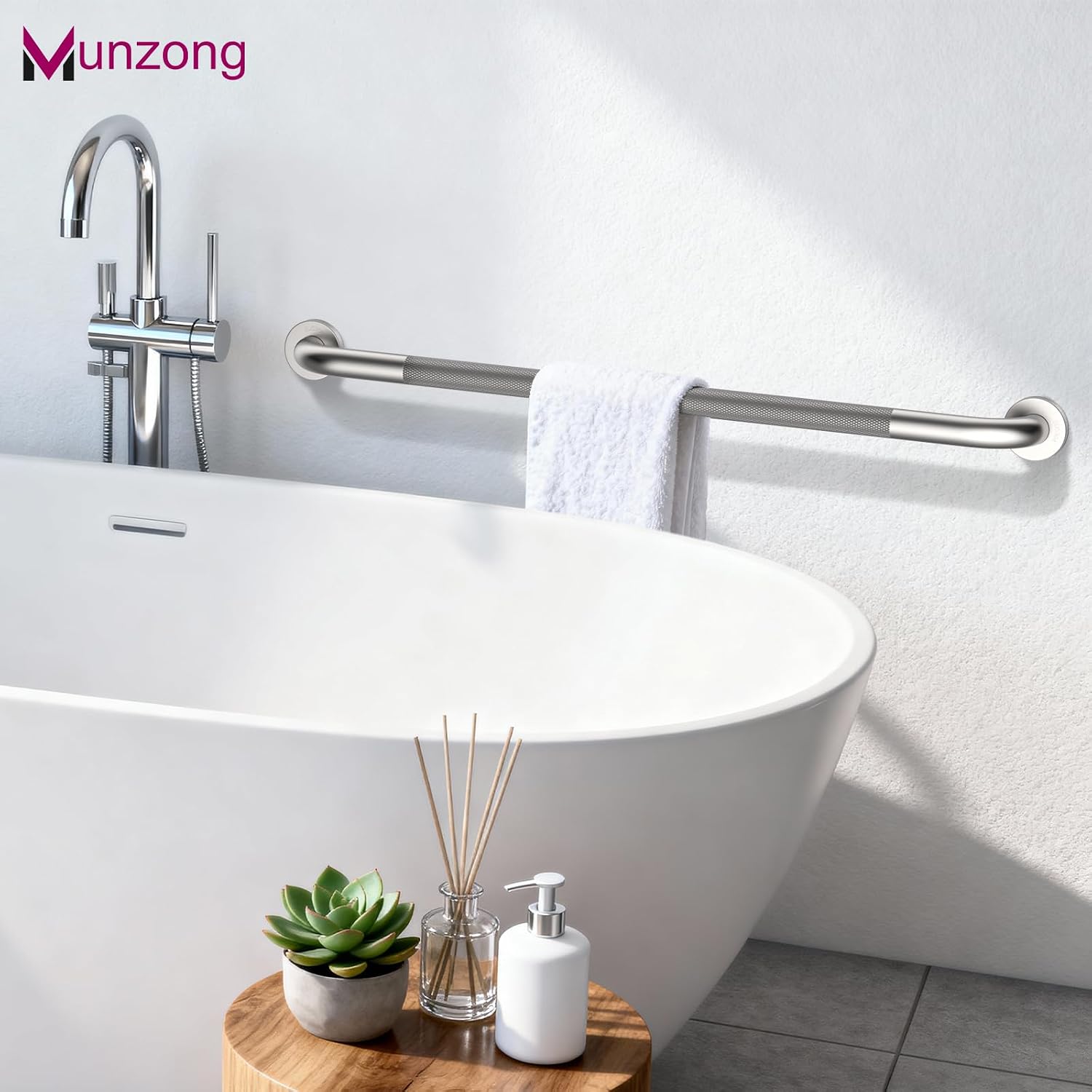 Munzong 3 Pack Commercial Handicap Grab Bars 18" 36" 42" Brushed Nickel | Bathroom Grab Bar for Shower 1.25" Diameter Anti Slip Bathroom Balance Bar Safety Hand Rail for Elderly Injury Senior