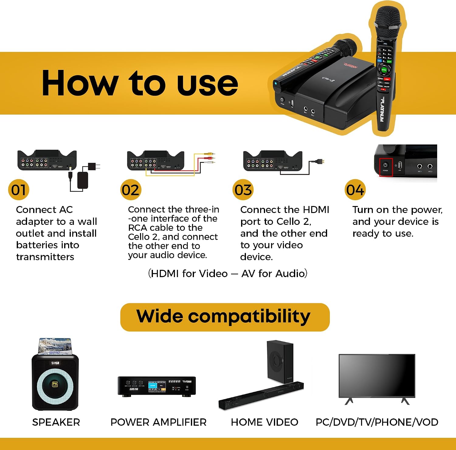 The Platinum Karaoke Machine for Tv, Professional Karaoke System with 2upgraded Wireless Microphones, Features Over 23k Songs, 7k Filipino Tagalog
