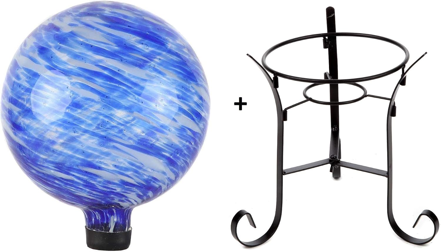 Lily's Home 10" Glass Gazing Ball, A Colorful Addition to Any Garden or Home with a 9-inch Tall Metal Stand