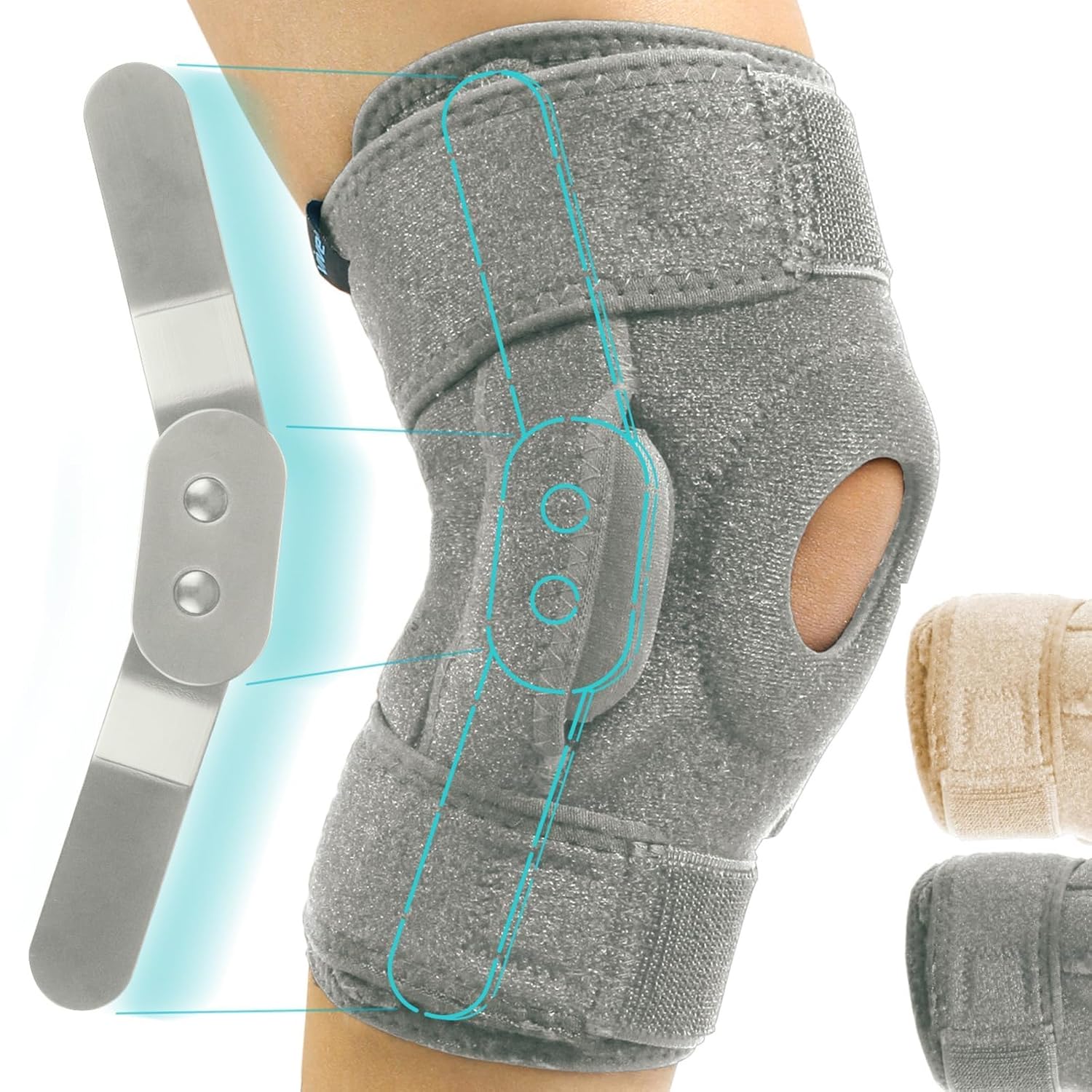 Vive Hinged Knee Brace - Relieves ACL, MCL, Meniscus Tear - Lightweight, Comfortable, Breathable Open Patella Wrap with Side Stabilizers - for Women & Men - Adjustable Strap for Tendonitis | Comfortable, Breathable Open Patella Wrap with Side Stabilizers…