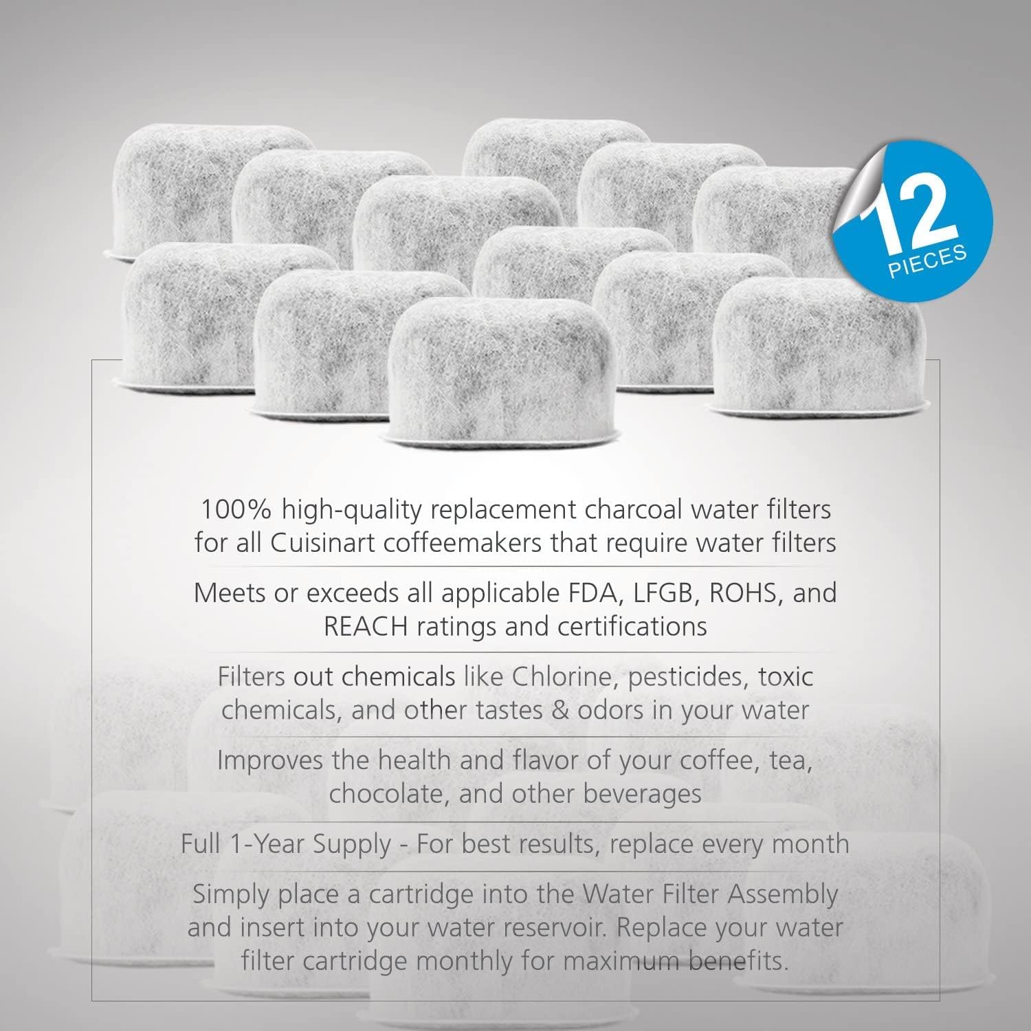 12 Pack Replacement Charcoal Water Filters for All Cuisinart Coffee Machines - Cuisinart Compatible (NOT KEURIG) Filters Fit Both Newer & Older
