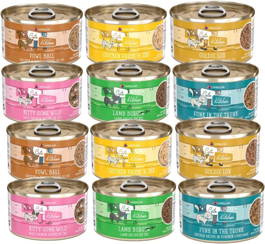 Weruva Cats in The Kitchen 6 Flavor Variety Pack of 12 Cans, 6oz | Grain-Free Wet Canned Cat Food