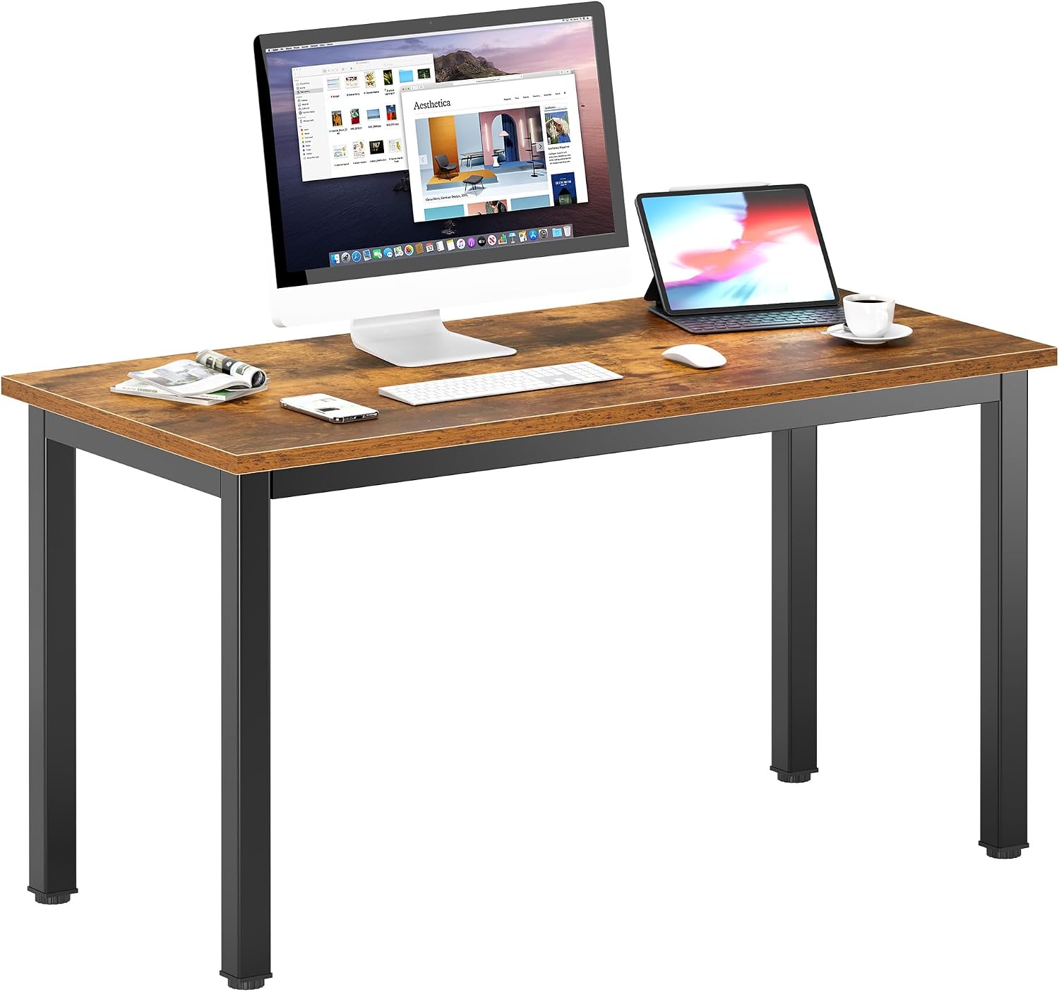 DlandHome 47 inches Medium Computer Desk for Bedroom, Retro