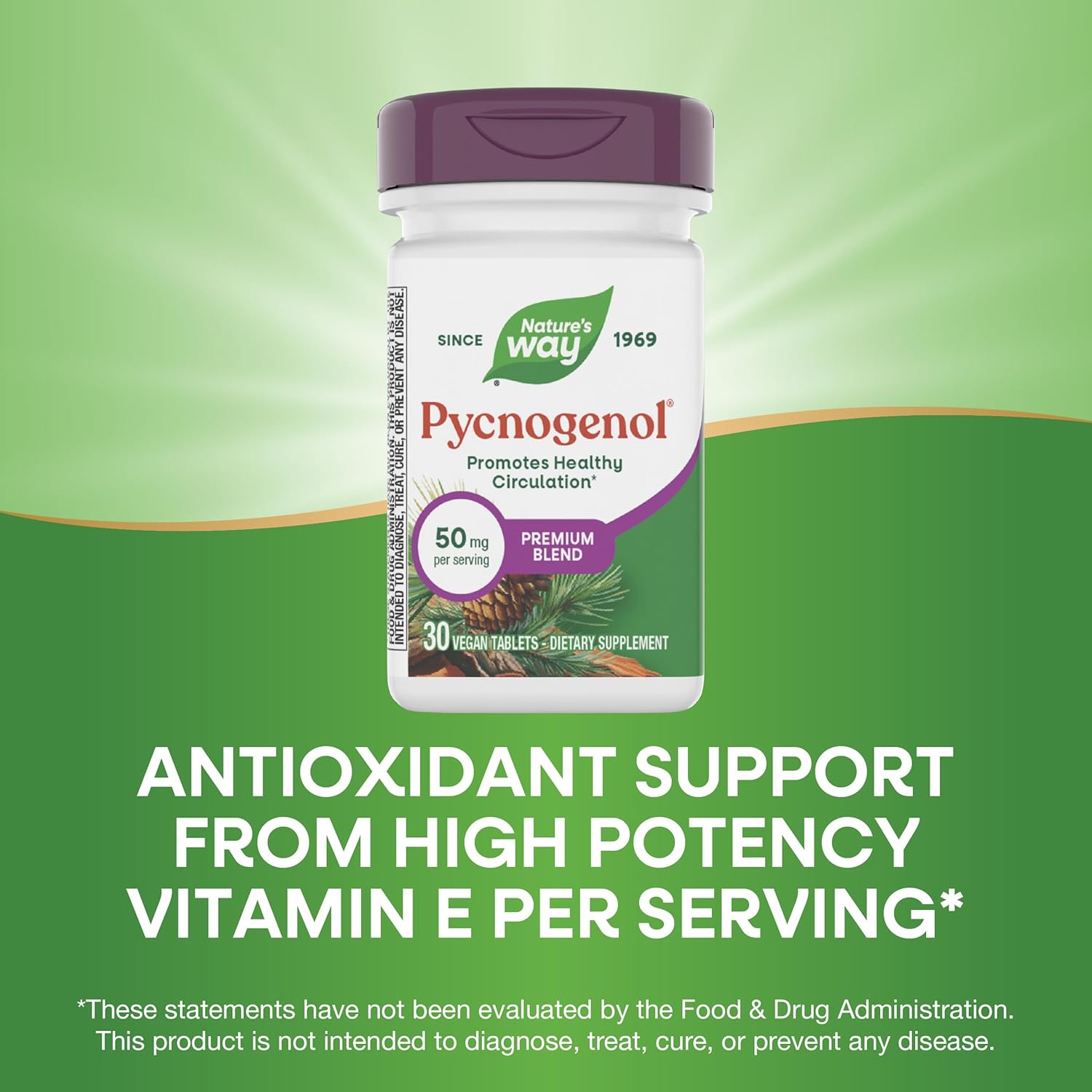 Nature's Way Pycnogenol Tablets, 50 mg per Serving, Vegan, 30 ct | Premium Blend, Promotes Healthy Circulation*, Antioxidant Support*