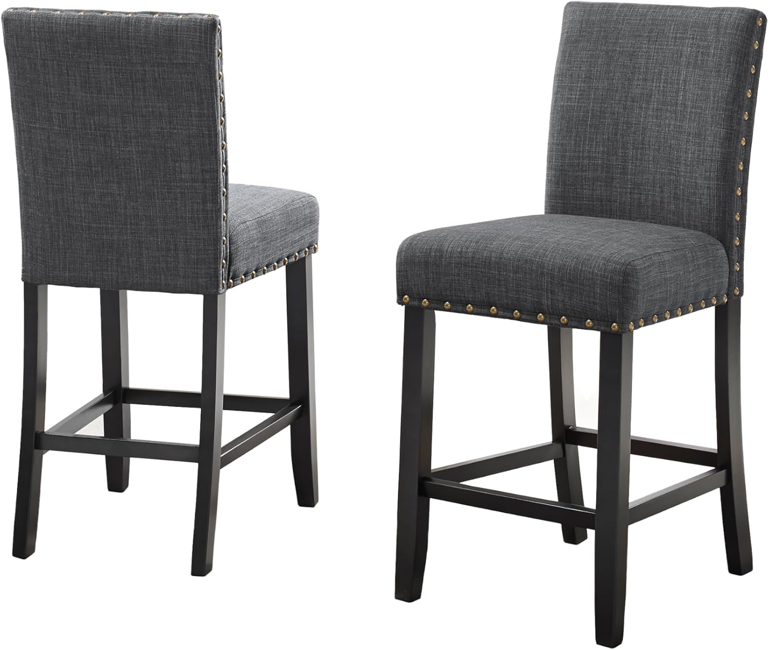 Biony Blue Fabric Counter Height Stools with Nailhead Trim, Set of 2