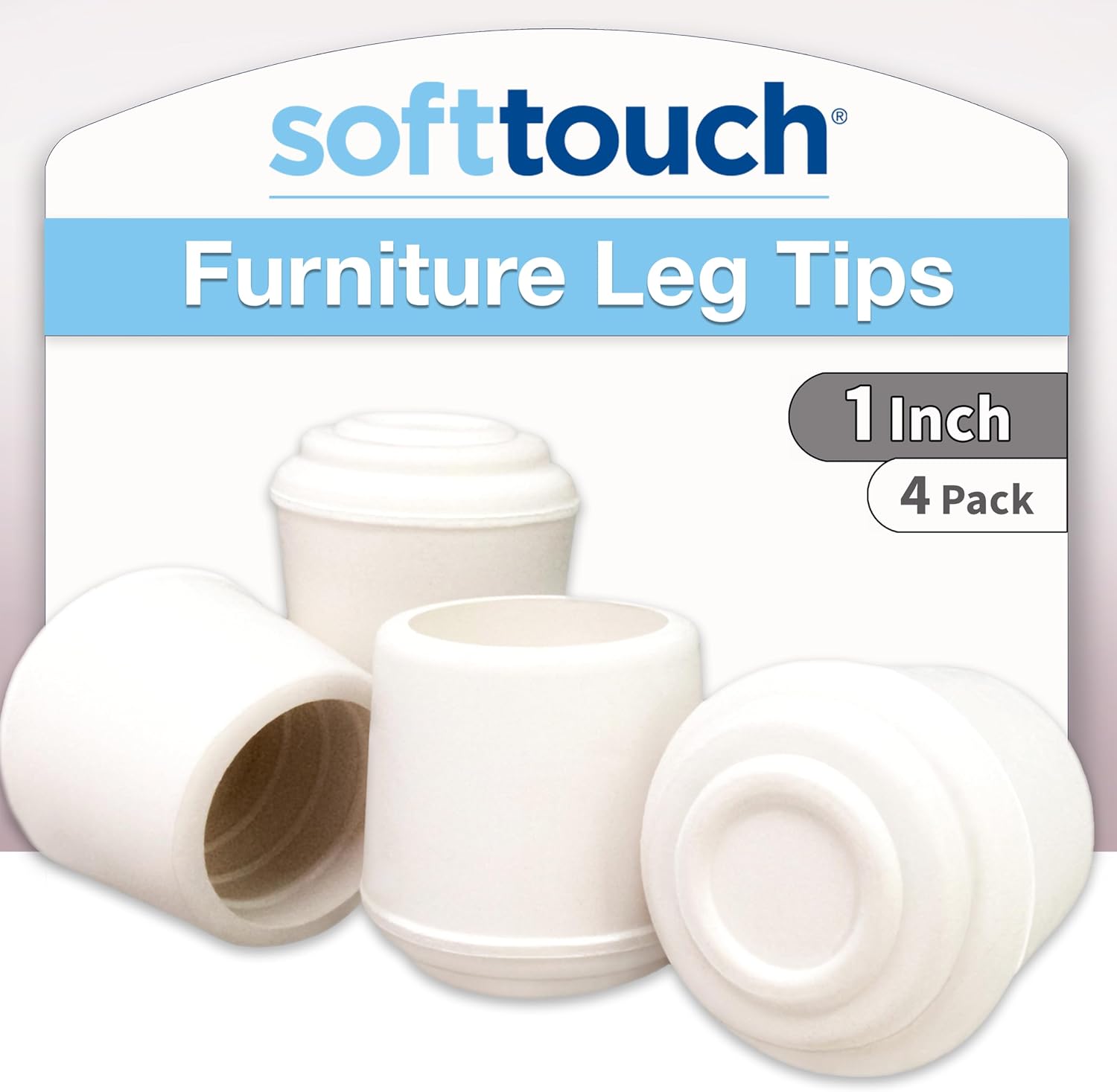 SoftTouch 7/8" Round Non-Marking Rubber Slip-On Chair Leg Tips, Nonslip Protective Furniture Leg Caps for Chairs, Stools, and Tables on Hard Surfaces, Set of 4, Black