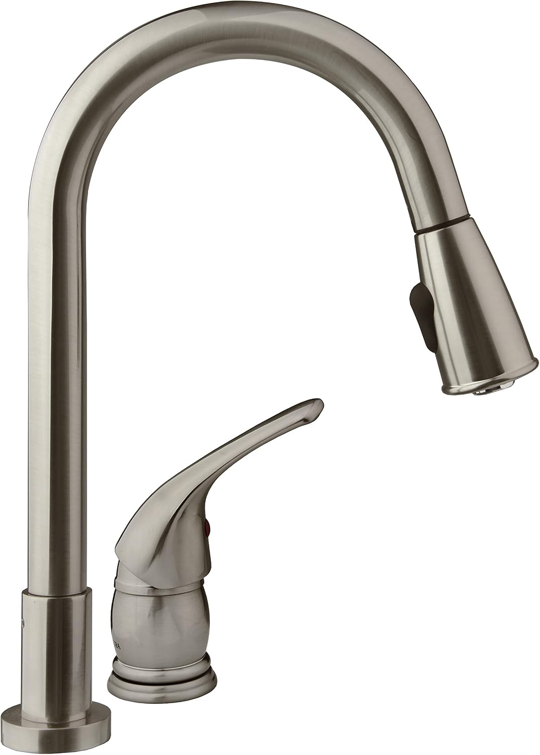 Dura Faucet DF-NMK503-SN RV Pull-Down Kitchen Sink Faucet (Satin Nickel) | Side lever gives one-hand control of temperature and flow. Easy DIY install with common hand tools.