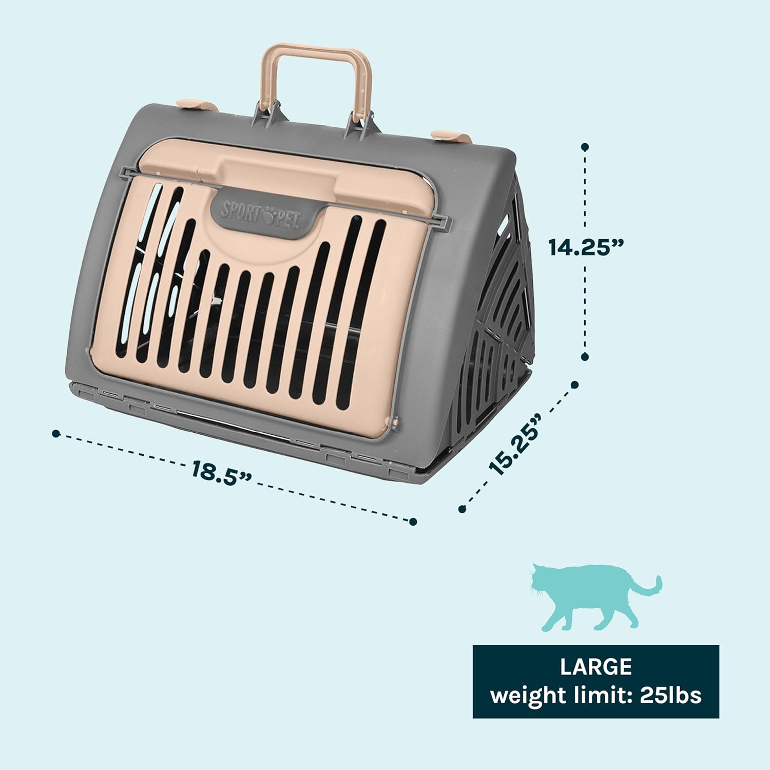 SportPet Large Hard-Sided Travel Cat Carrier - Cat Carrier with Patented Wide Side-Opening Door