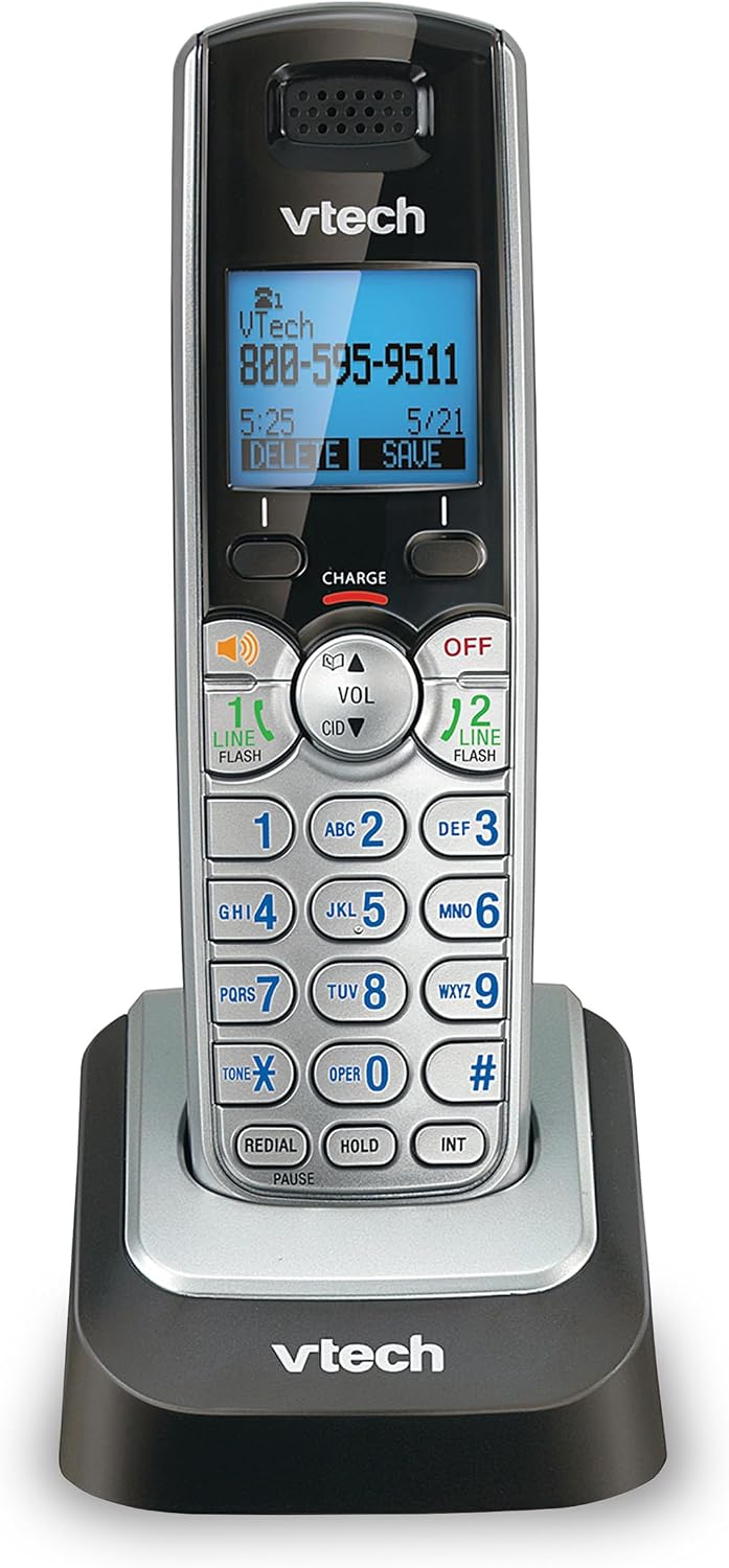 VTech DS6101 Accessory Handset for DS6151 Series, Black/Silver | 2-Line Cordless Phone, Answering System, Expandable up to 12 Handsets, Intercom & Conference