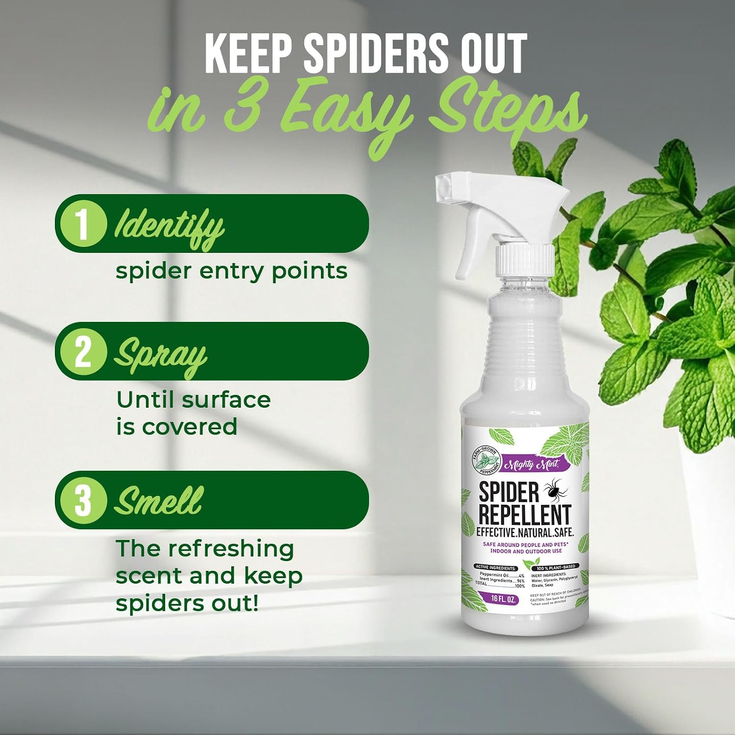 Mighty Mint Peppermint Oil Spider Repellent Spray, 16 oz