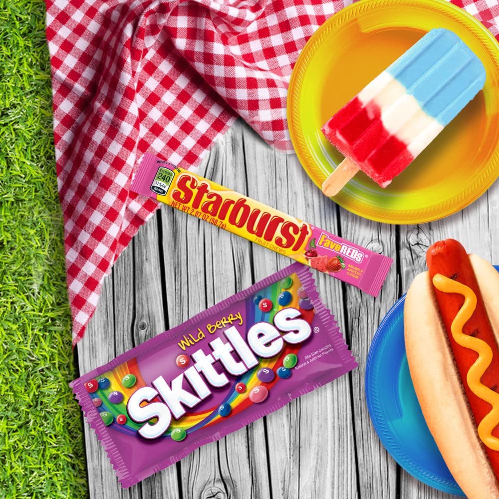 SKITTLES & STARBURST Assorted Candy Variety Pack Bulk Box 18 Count 37.05 oz | Everyday snacking, snack box, mix candy assortment bulk candy fruity candies bulk box for fundraising, snacking, road trips
