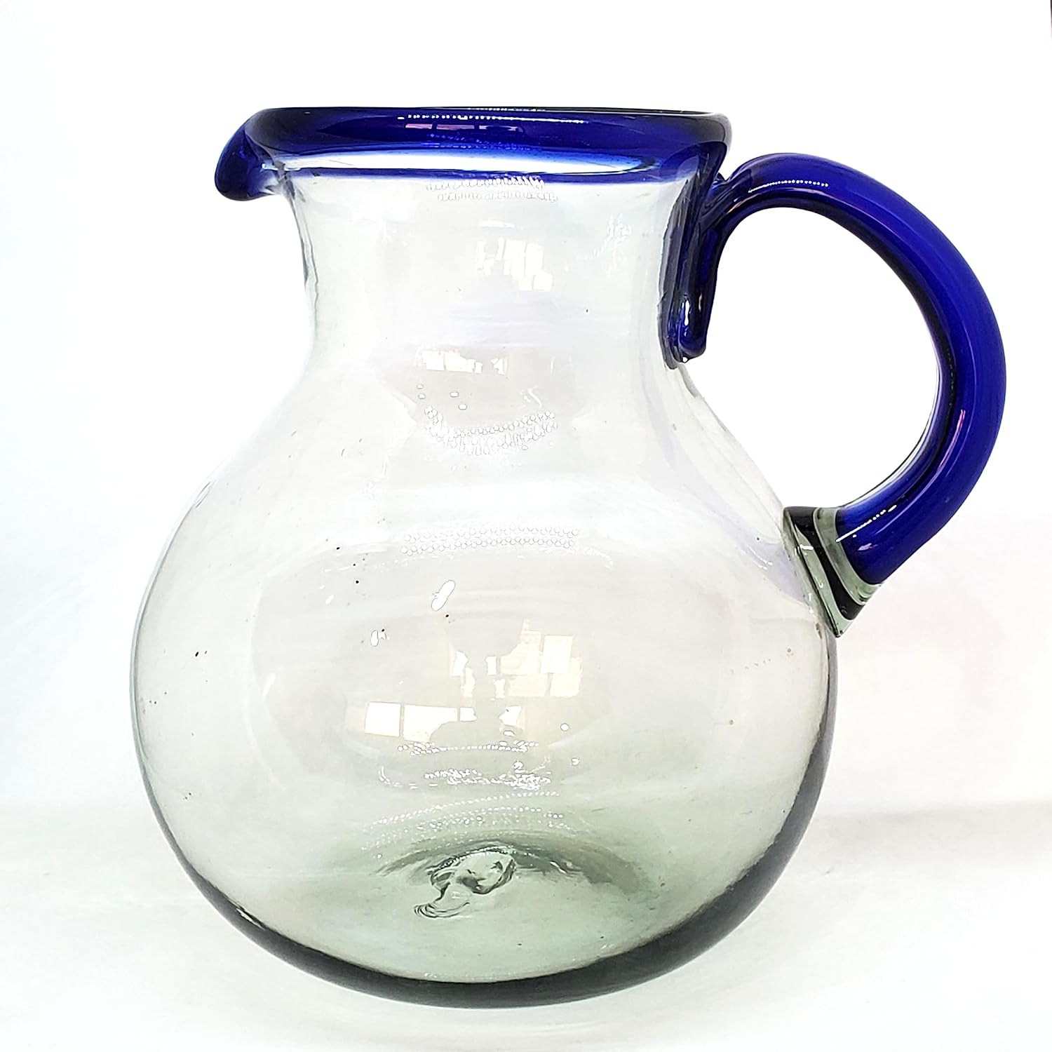 Cobalt Blue Rim 120 oz Pitcher and 6 Drinking Glasses set, Recycled Glass, Lead-free, Toxin-Free (Pitcher & Glasses)