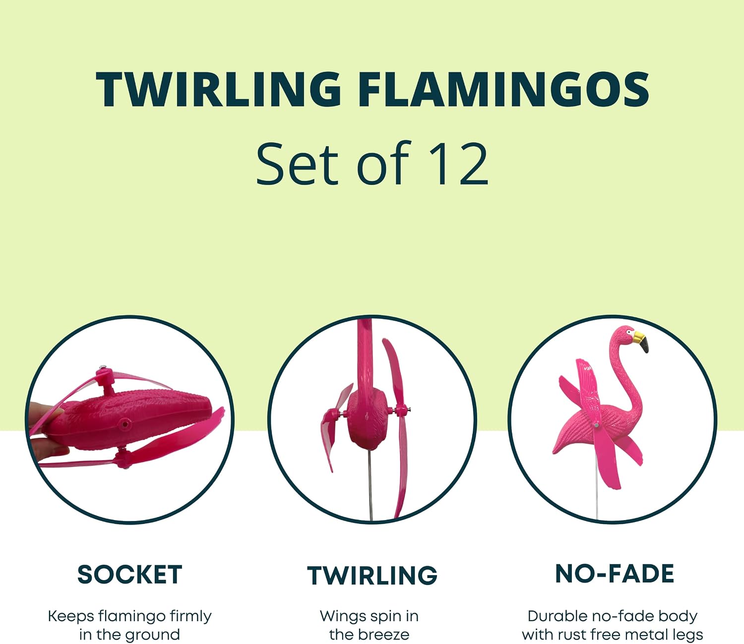 4E's Novelty 12 Pieces Twirling Wings Pink Flamingo Yard Decorations Small - Flamingo Yard Ornament with Metal Stakes for Outdoor Lawn Decor Garden