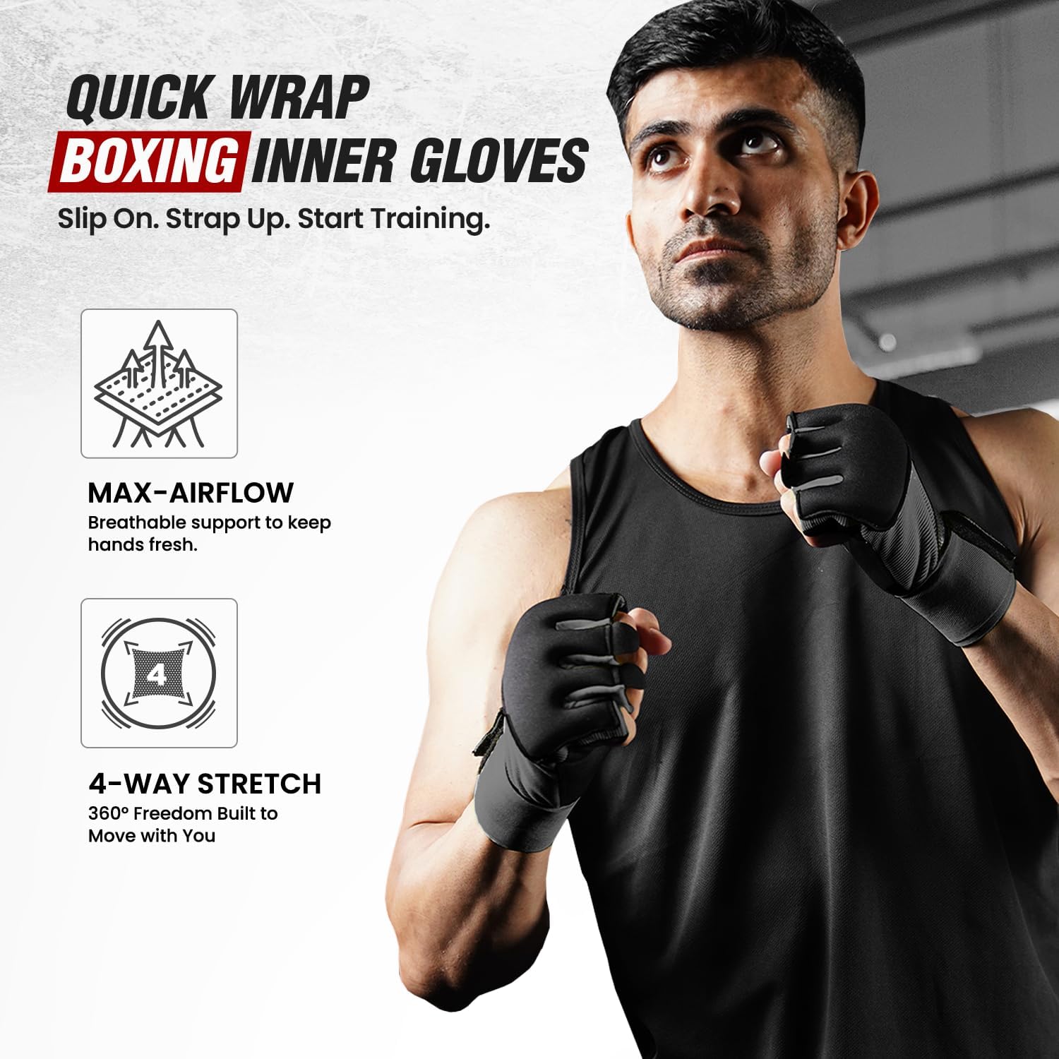 WYOX Neoprene Gel Boxing Hand Wraps Inner Gloves for Men & Women – 80cm/31in Quick Wrist Strap, Padded Knuckle Protection