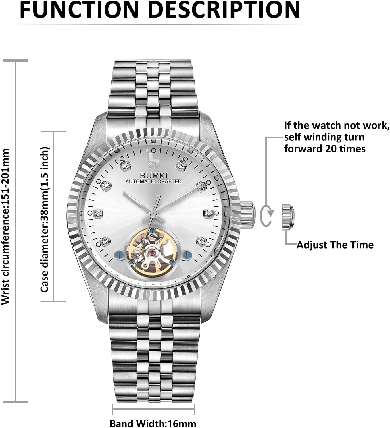 BUREI Men's Luxury Automatic Watch Fashion Waterproof Mechanical Watch, Adjustable Stainless Steel Two Tone Strap,Gift for Men