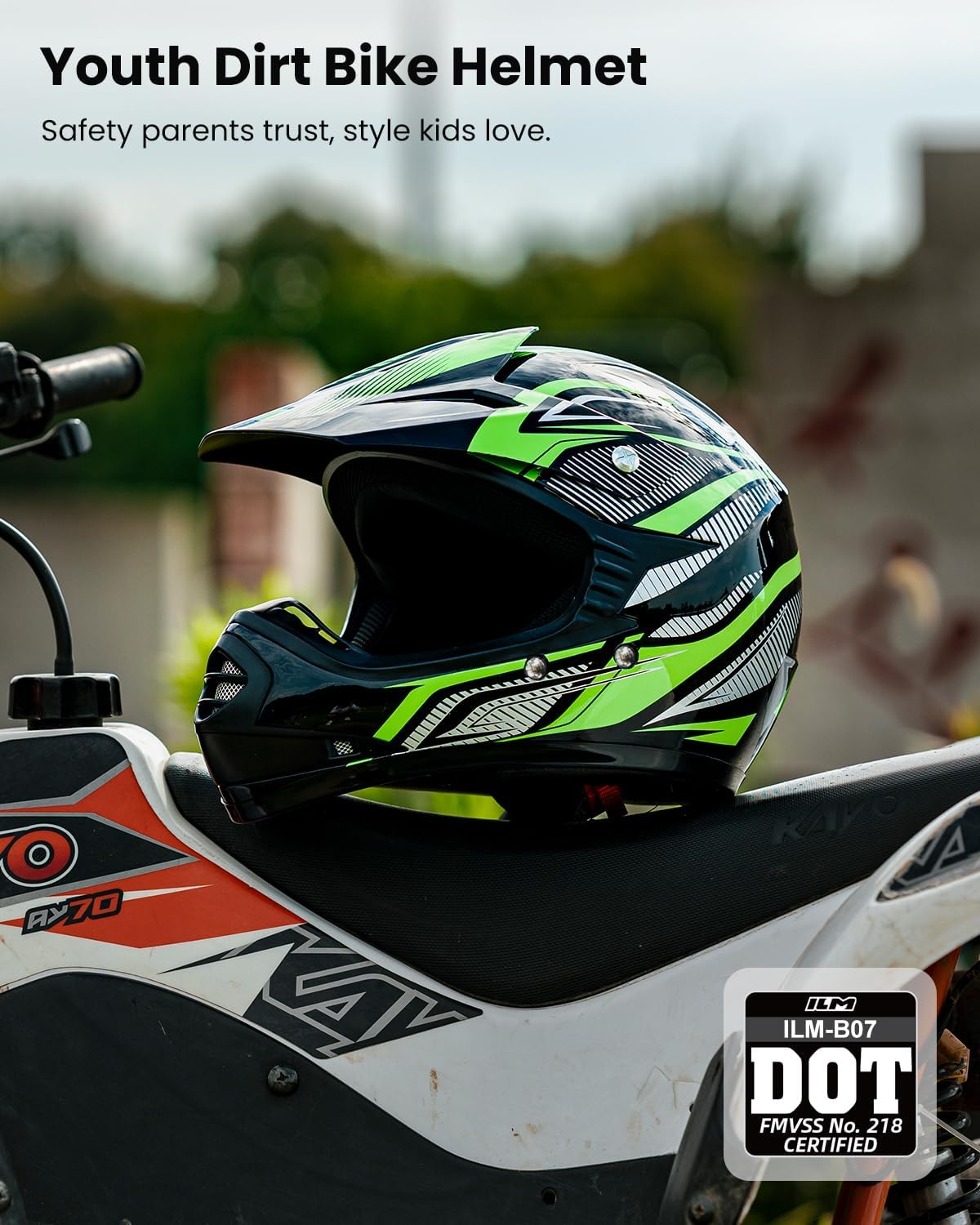 ILM Youth Kids ATV Motocross Helmet Goggles Sports Gloves Dirt Bike Motorcycle Off Road DOT Approved B07 (Youth-L, Matte Black)