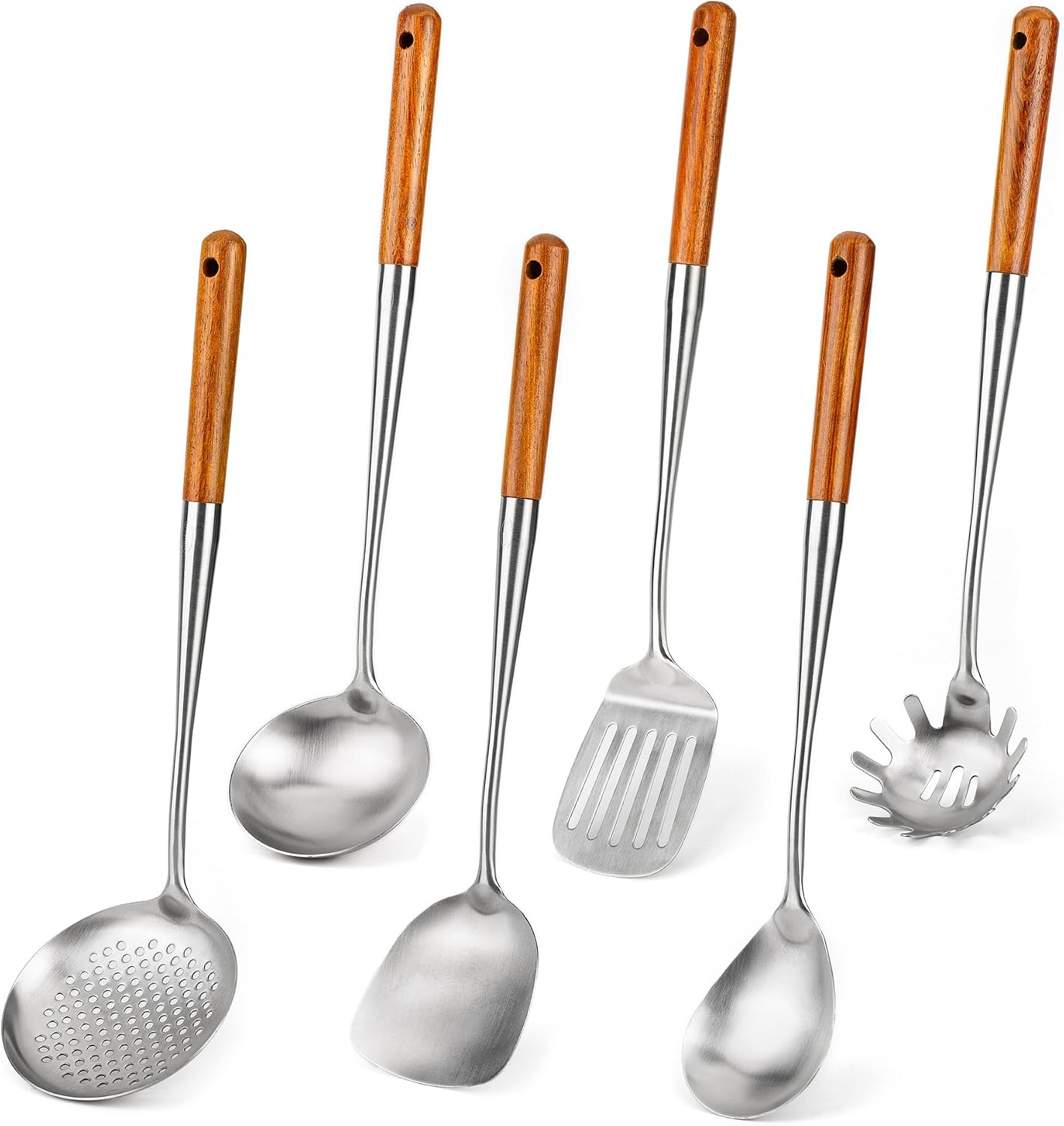 FJNATINH Wok Spatula and Ladle,Skimmer Ladle Tool Set, 17inches Spatula for Wok, 304 Stainless Steel Cooking Utensils