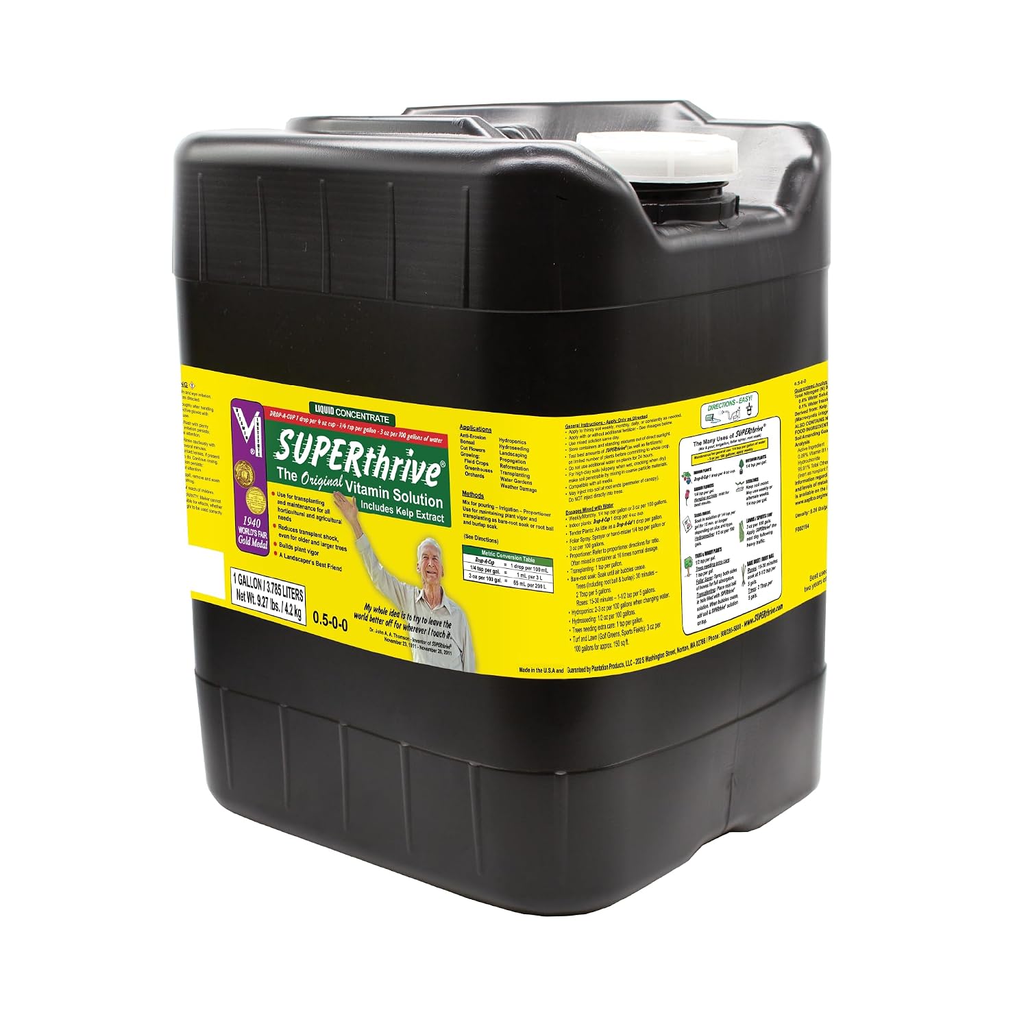 SUPERthrive 5 Gallon (1/Cs) | 0.5-0-0 formula with kelp extract. For indoor/outdoor plants, houseplants, trees. Reduces shock, even for large trees.