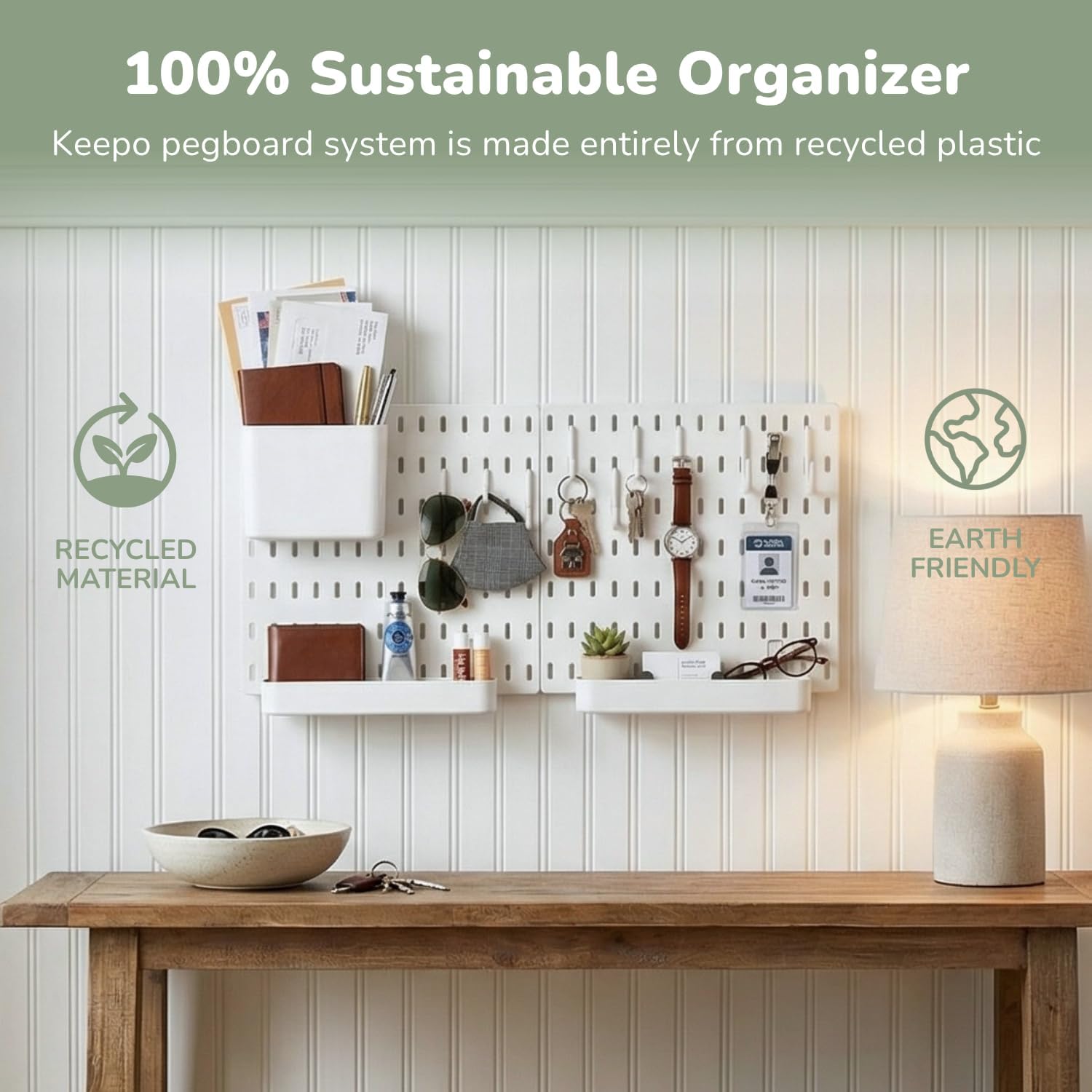 Keepo Peg Board Wall Organizer – Plastic Pegboard Panels, Modular Peg Board Storage System For Home Office, Craft Room, Gaming Setup (White