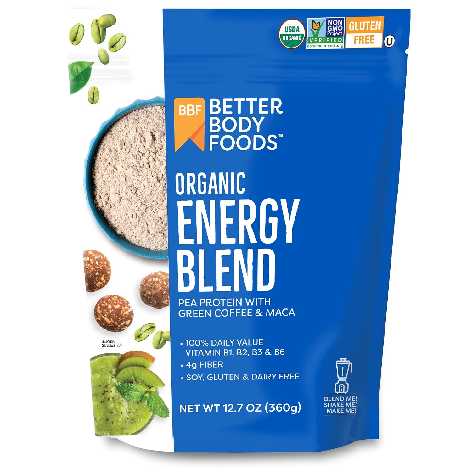BetterBody Foods Organic Energy Blend Powder 12.7 Oz, Green Coffee & Maca