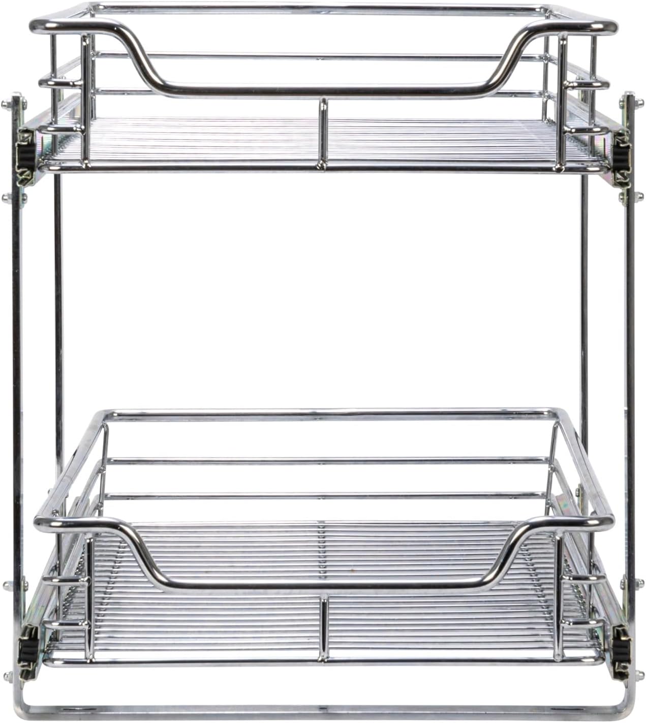 Household Essentials Glidez 2‑Tier Multipurpose Chrome‑Plated Steel Pull‑Out/Slide‑Out Under Cabinet Organizer, Chrome Finish