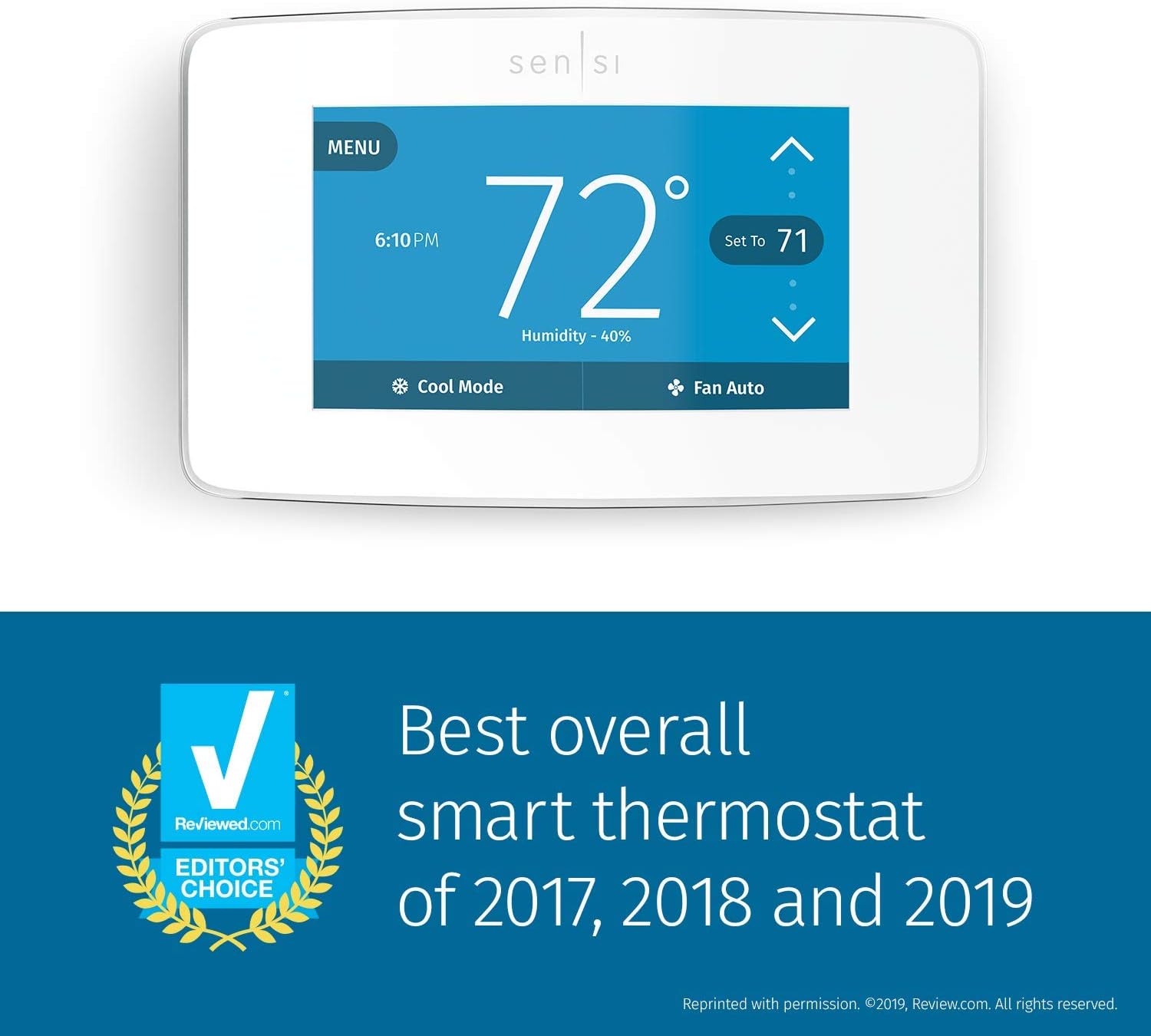 Sensi Touch Smart Thermostat by Emerson with Touchscreen Color Display, Programmable, Wi-Fi, Mobile App, Easy DIY, Data Privacy, Works with Alexa, Energy Star Certified, ST75 - Black, C-Wire Required
