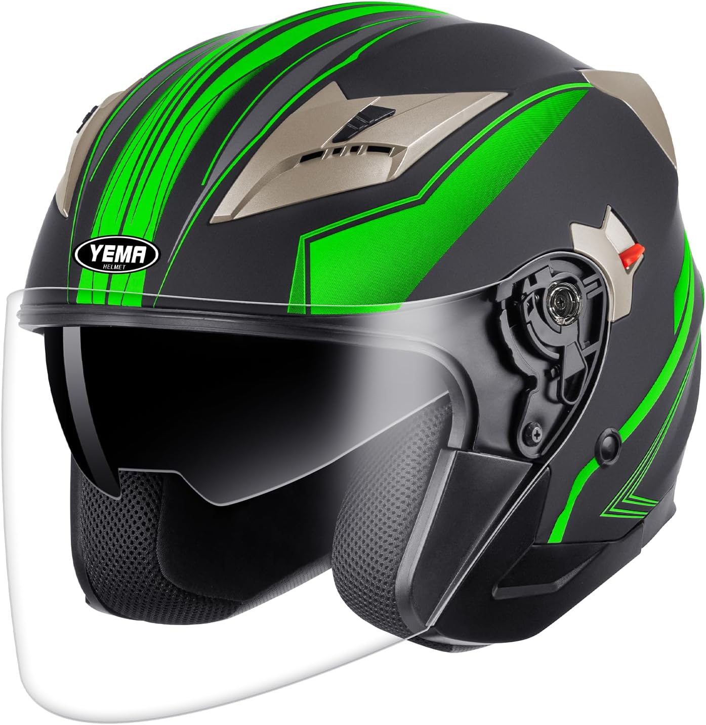 YEMA Open Face Motorcycle Helmets, DOT Approved 3/4 Moped Helmet Dual Visor Quick Release Buckle, Helmets for Adults Motorcycle Men Women Helmets for Moped Scooter Streey