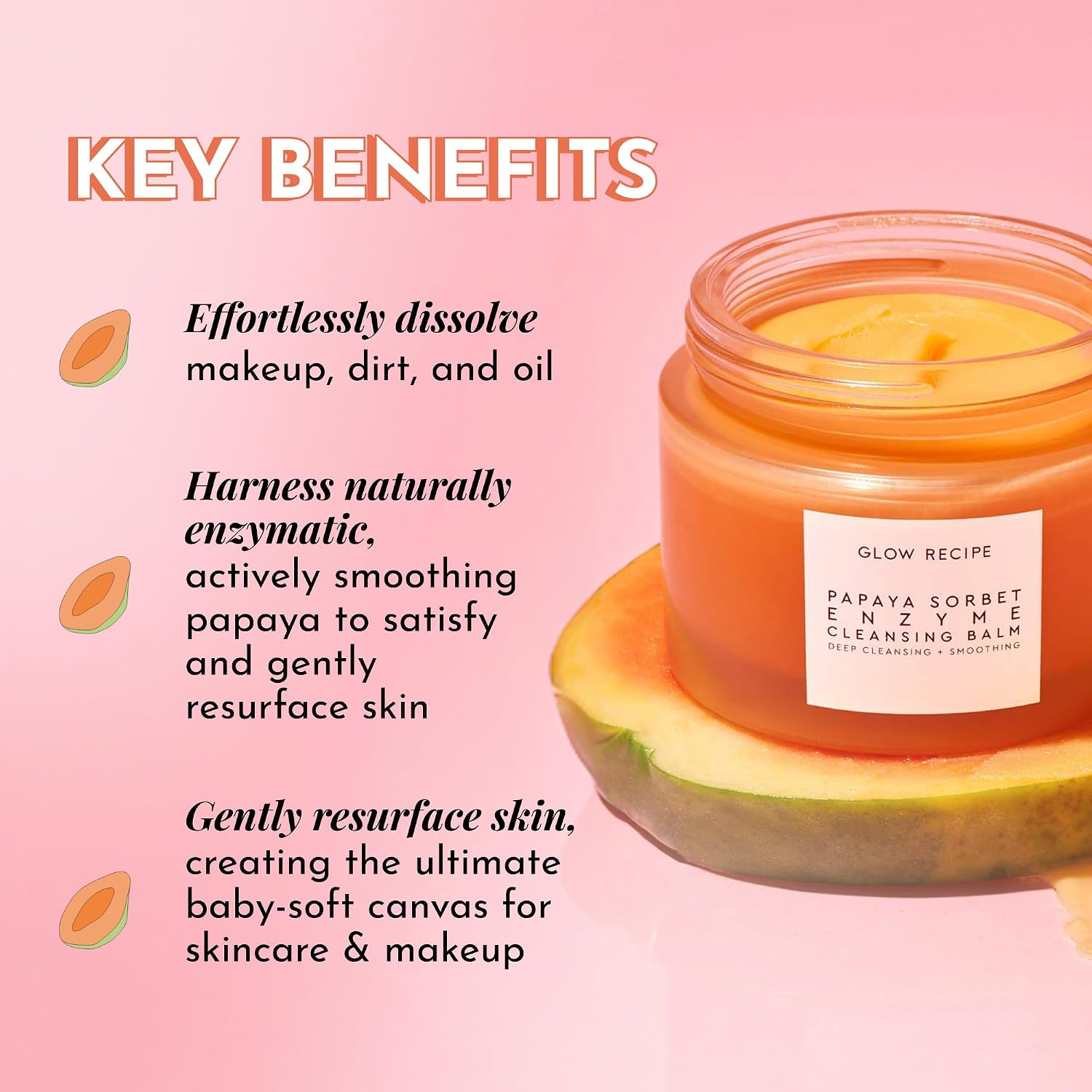 Glow Recipe Papaya Enzyme Cleansing Balm, Korean Double Cleanse First Cleanser, Makeup Remover + Cleansing Oil Balm, Gentle Exfoliating Face Cleanser