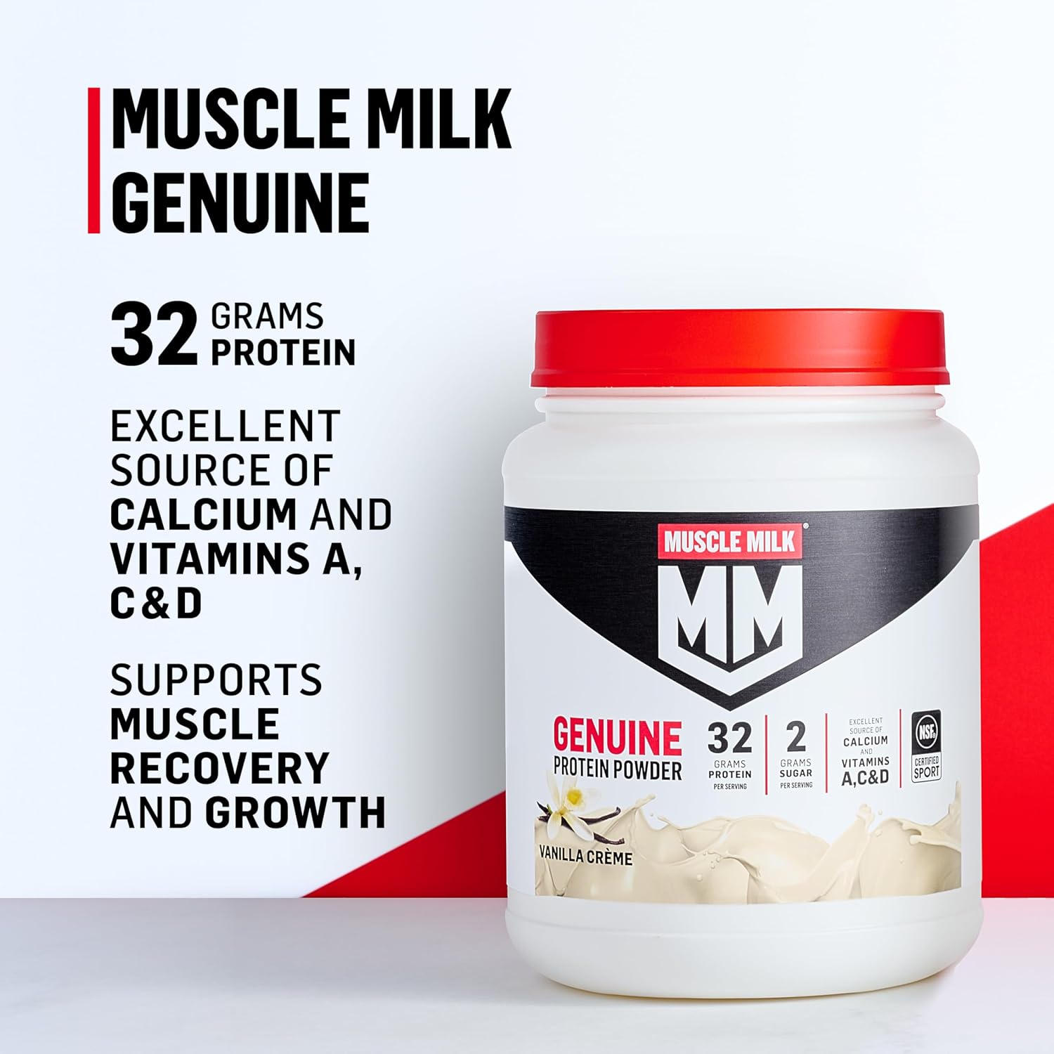 Muscle Milk Genuine Protein Powder, Chocolate, 4.94 Pound, 32 Servings, 32g Protein, 2g Sugar, Calcium, Vitamins A, C & D, NSF Certified for Sport, Energizing Snack, Packaging May Vary