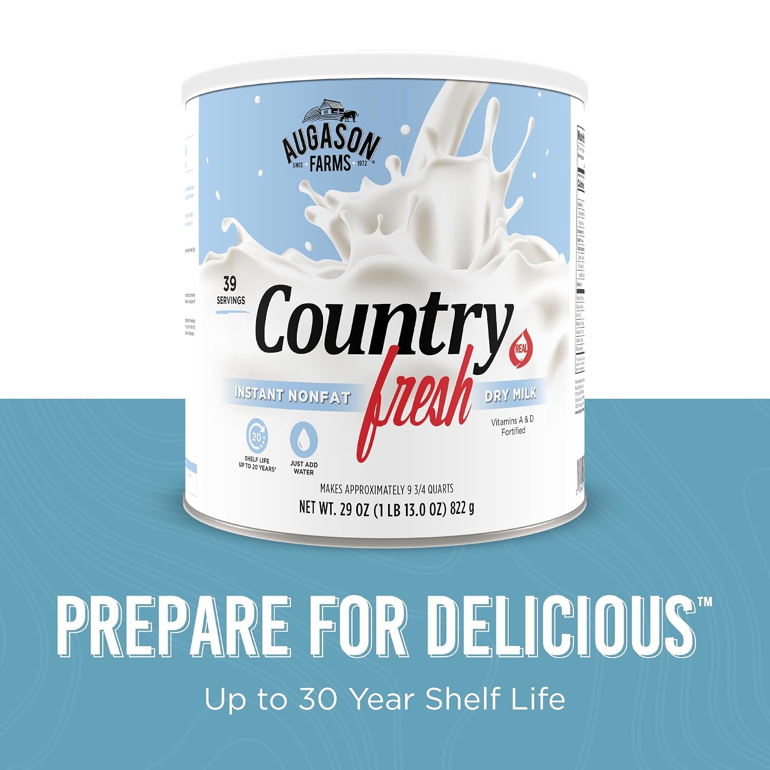 Augason Farms Country Fresh Instant Nonfat Dry Milk Powder | 39 Servings, 20 Year Shelf Life, Gluten Free